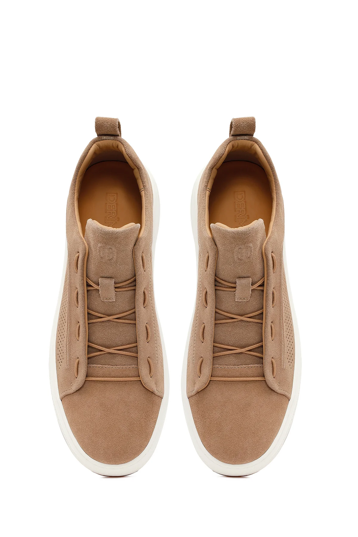 Erkek Bej Bağcıklı Süet Deri Sneaker - Image 4
