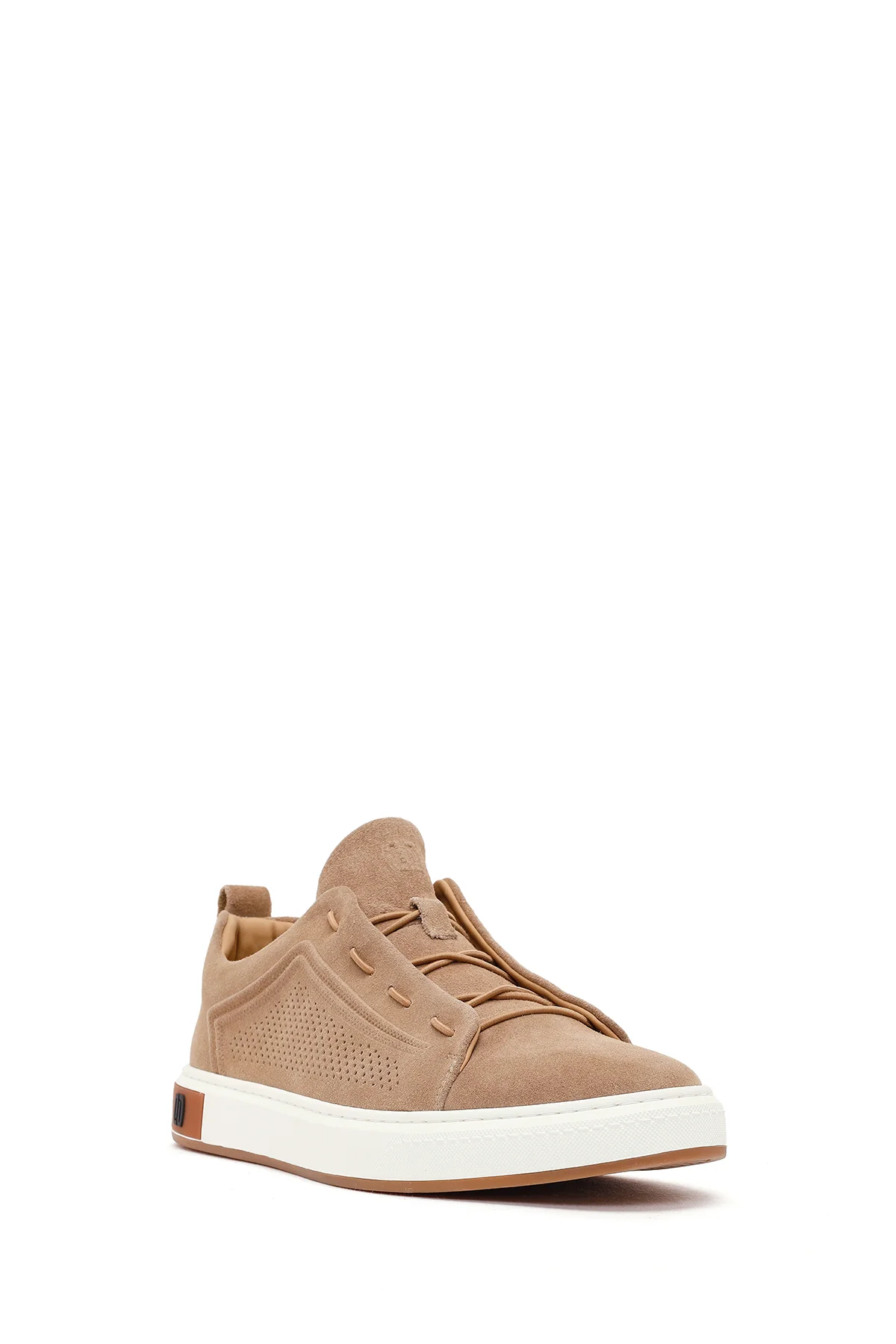 Erkek Bej Bağcıklı Süet Deri Sneaker - Image 7