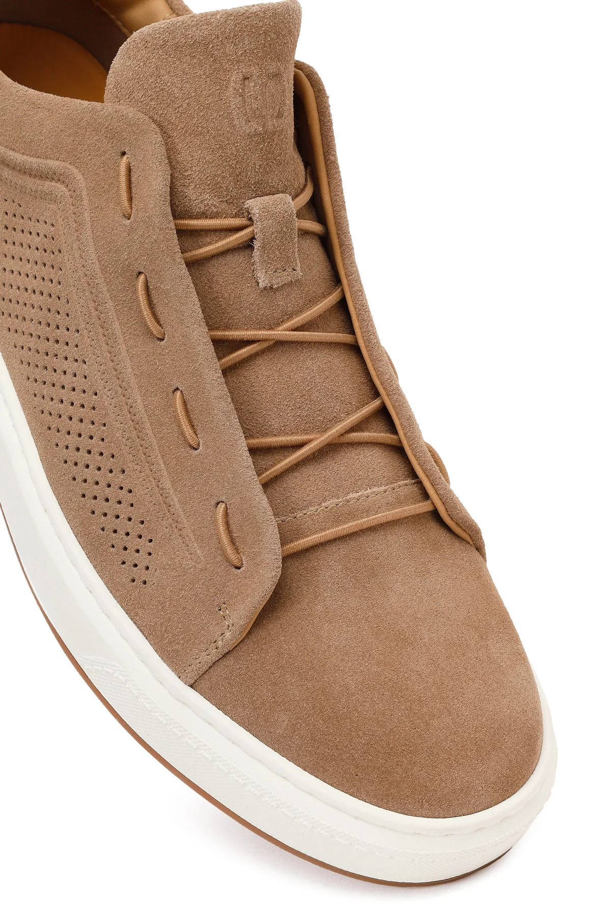 Erkek Bej Bağcıklı Süet Deri Sneaker - Image 9