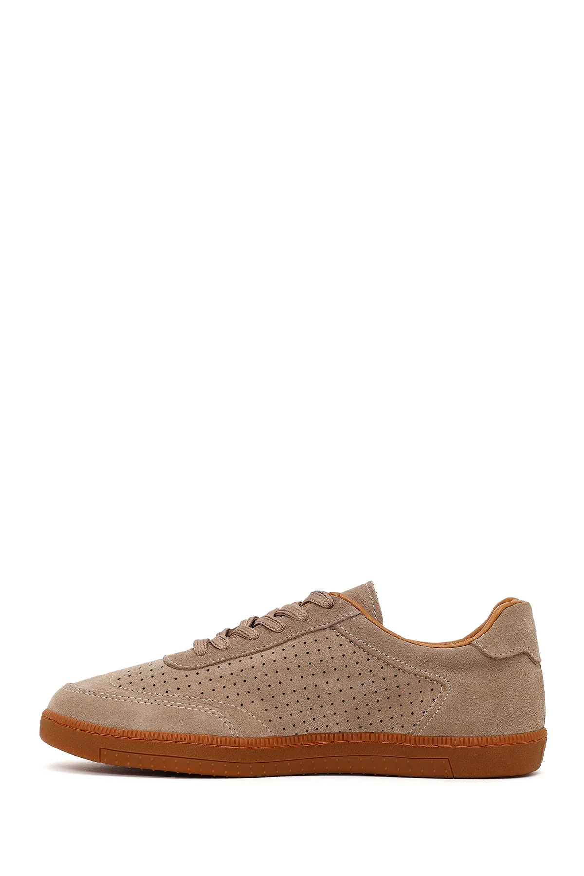 Erkek Bej Bağcıklı Süet Deri Sneaker - Image 3