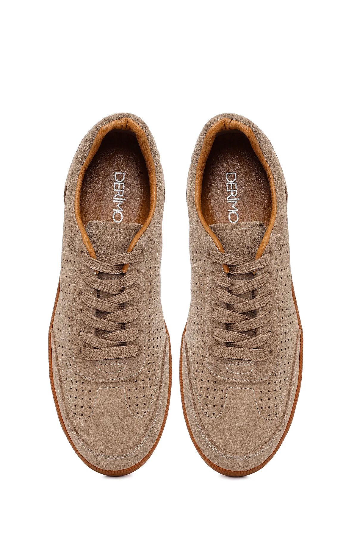 Erkek Bej Bağcıklı Süet Deri Sneaker - Image 4