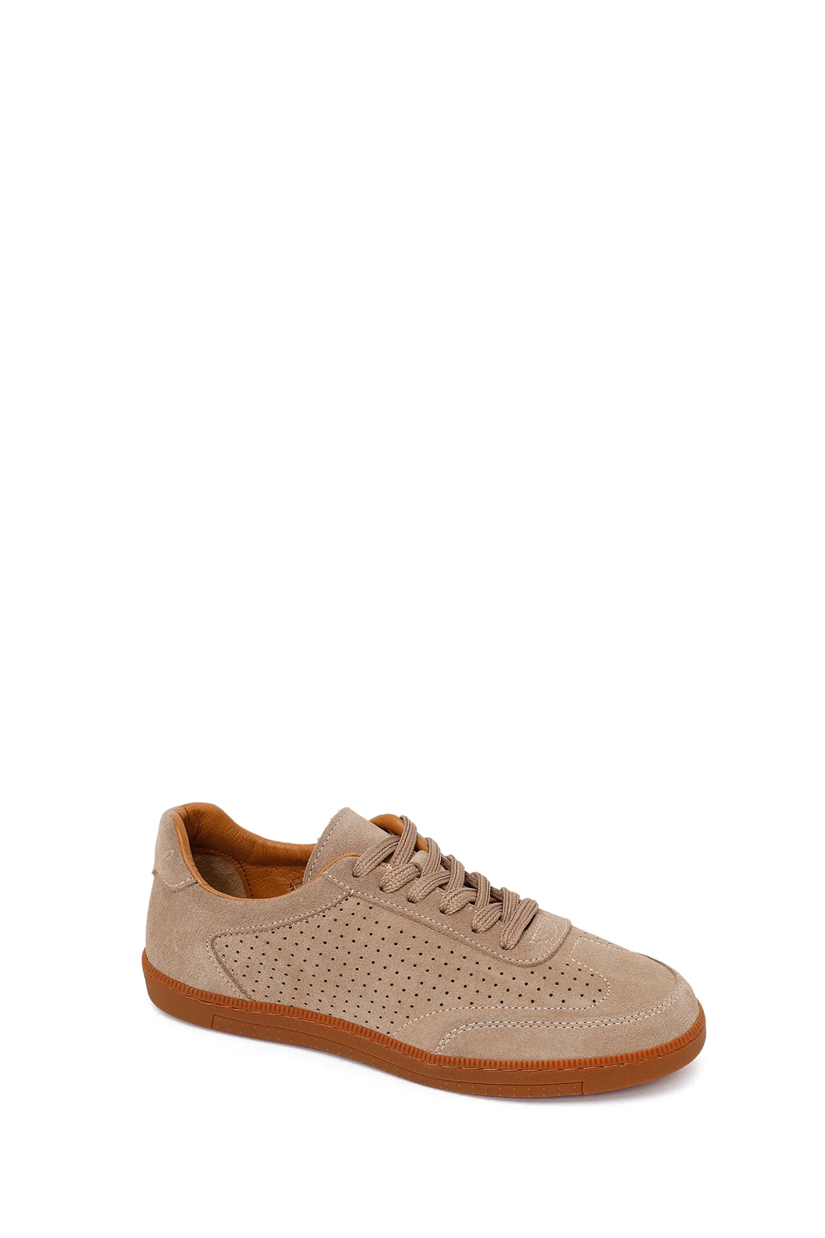 Erkek Bej Bağcıklı Süet Deri Sneaker - Image 7