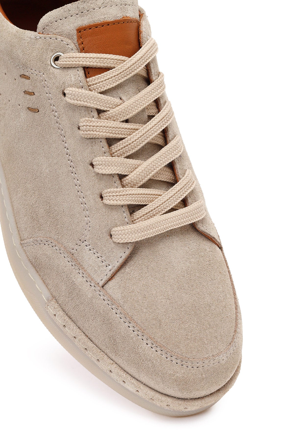 Erkek Bej Bağcıklı Süet Deri Sneaker - Image 9