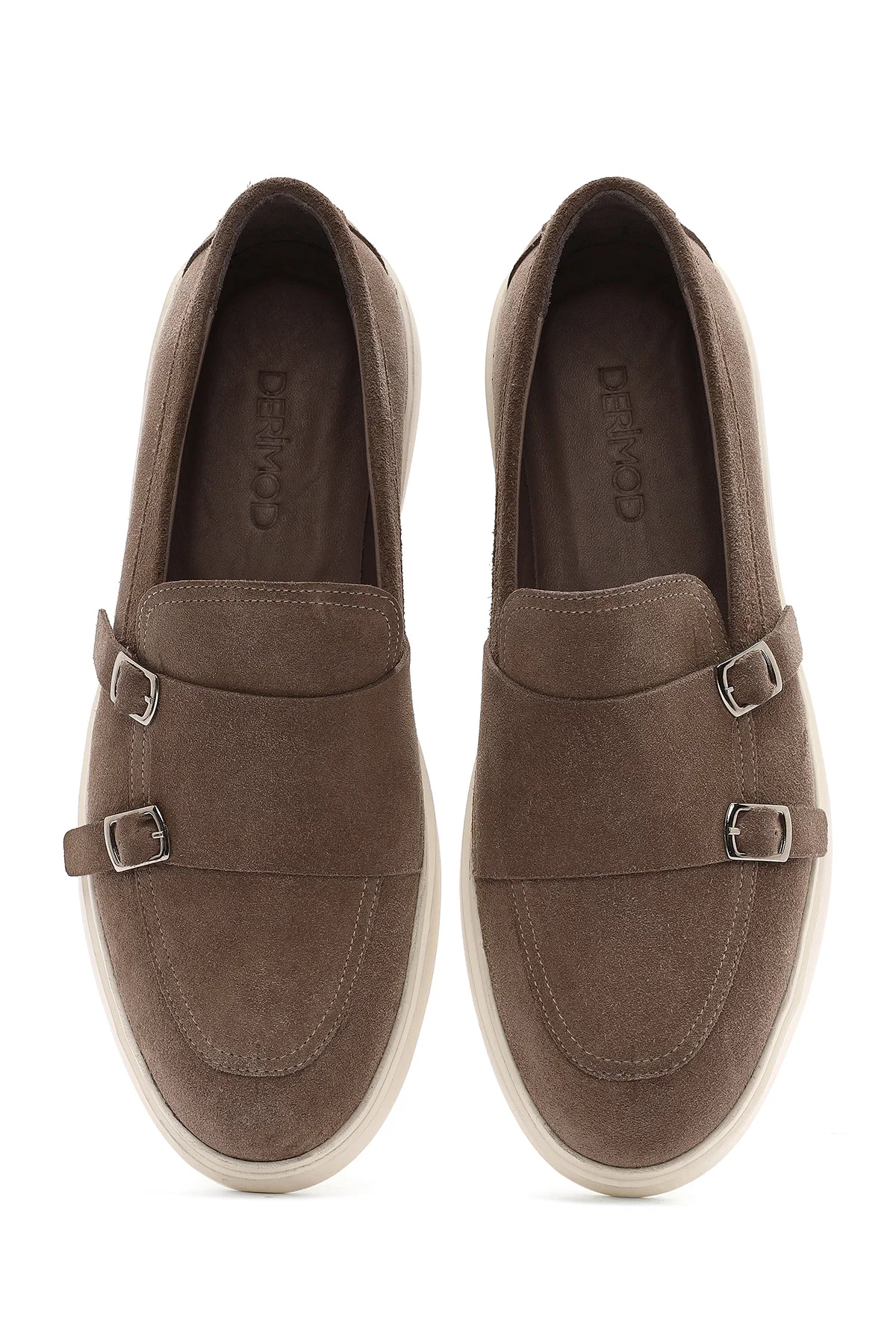 Erkek Bej Çift Tokalı Süet Deri Casual Loafer - Image 7