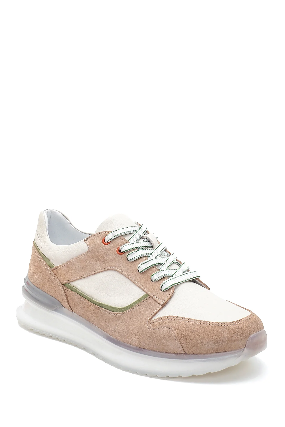 Erkek Bej Deri Sneaker - Image 3