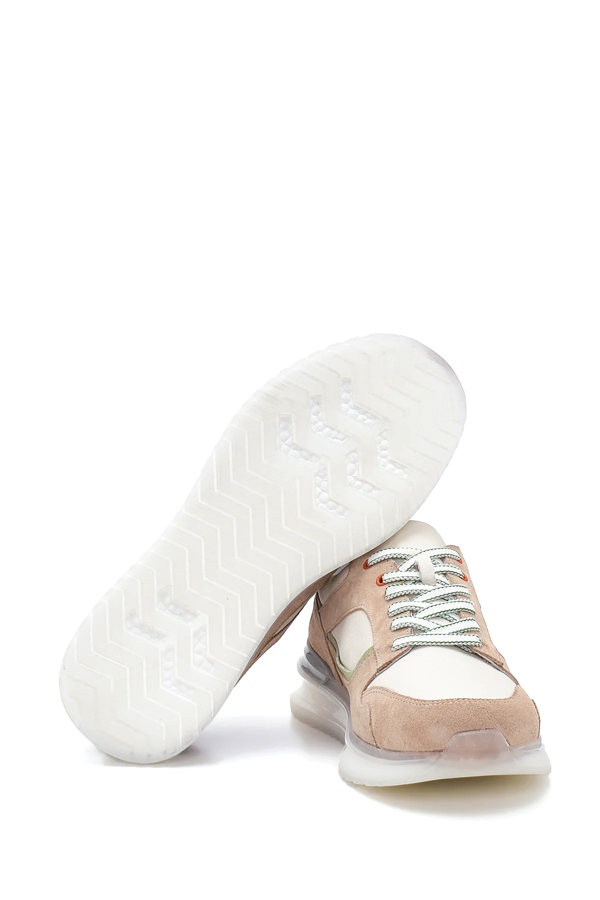 Erkek Bej Deri Sneaker - Image 4