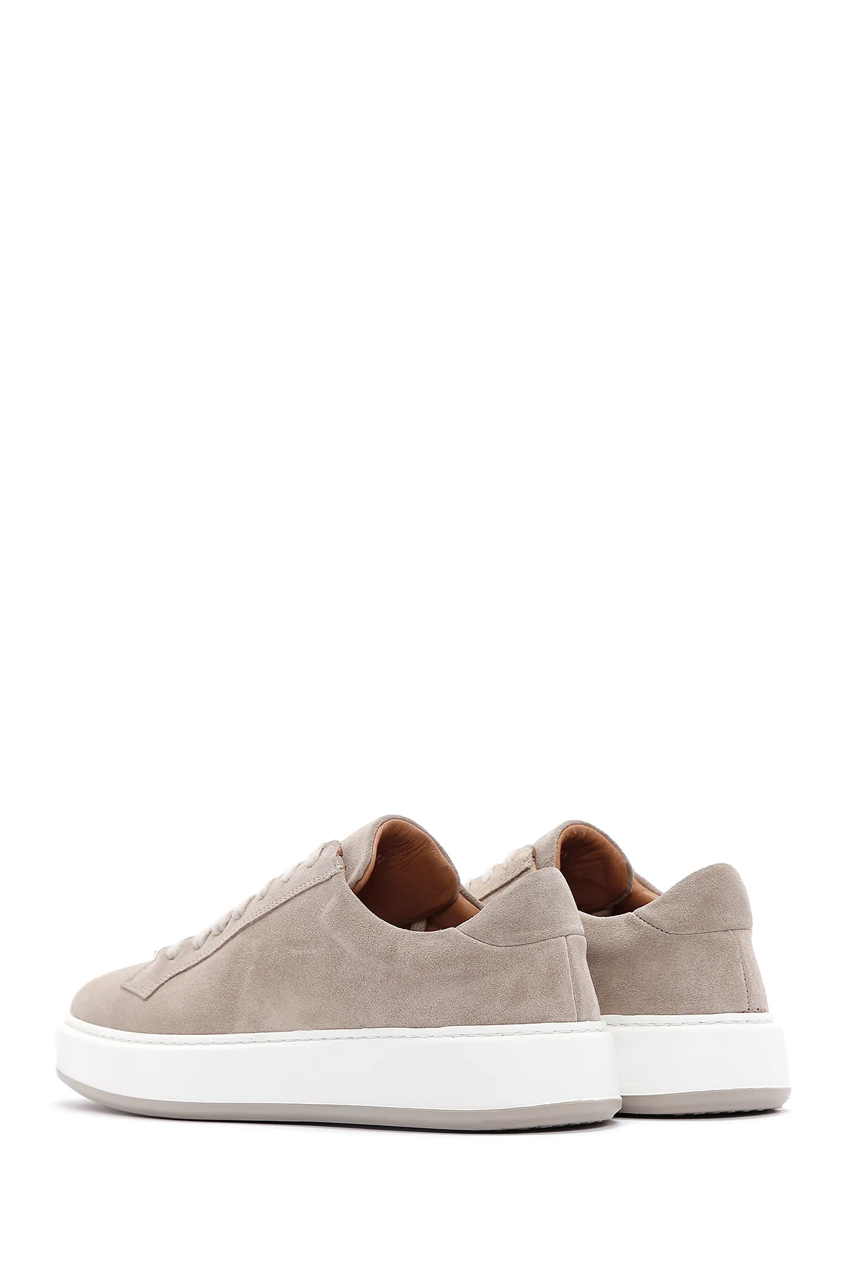 Erkek Bej Kalın Tabanlı Bağcıklı Süet Deri Sneaker - Image 5