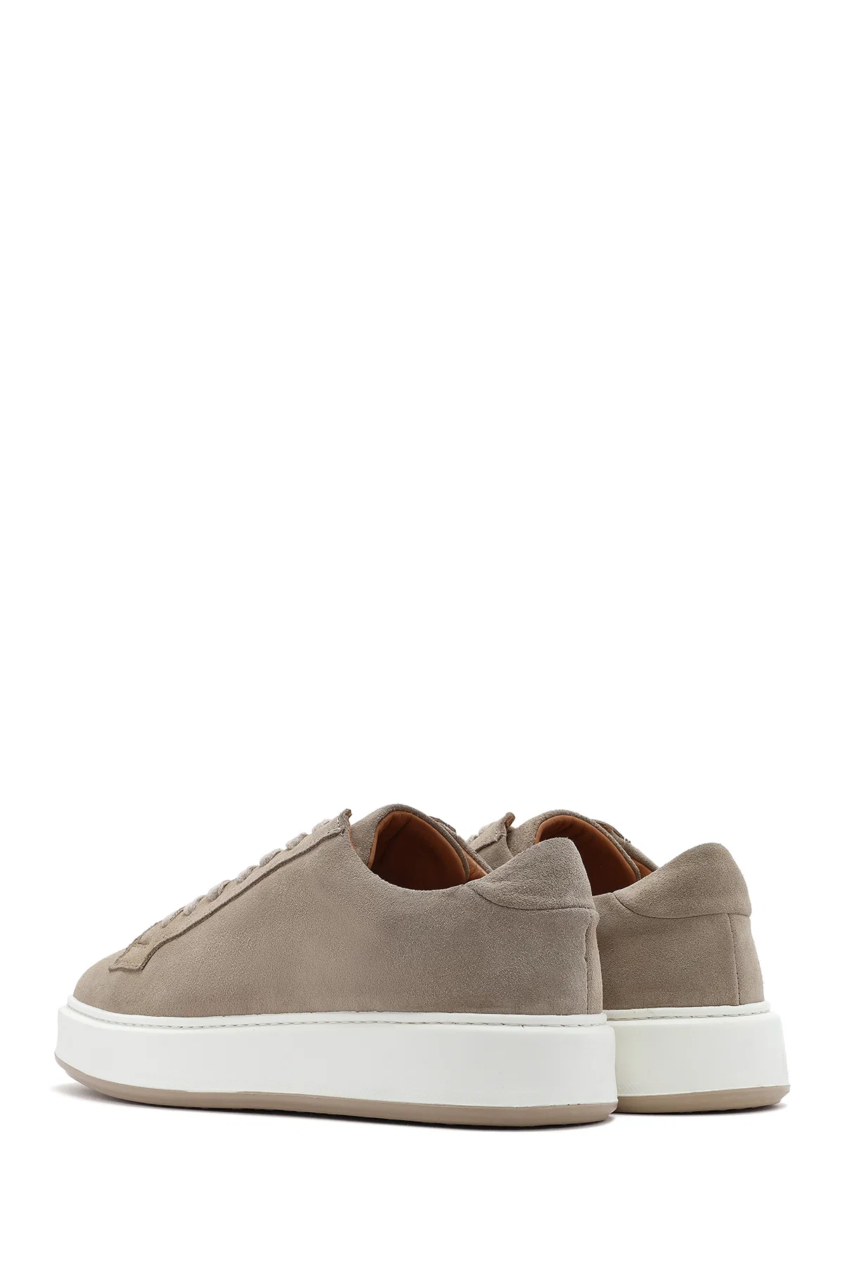 Erkek Bej Kalın Tabanlı Bağcıklı Süet Deri Sneaker - Image 5