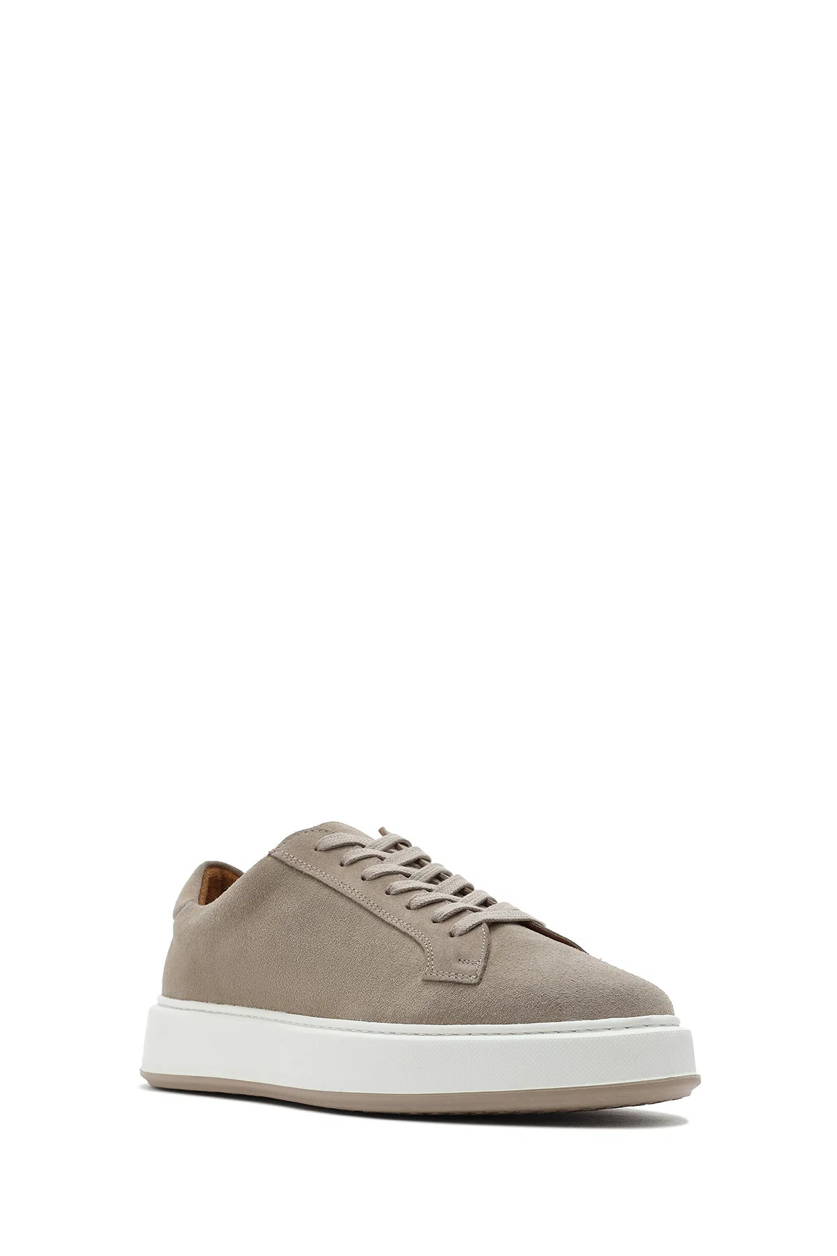 Erkek Bej Kalın Tabanlı Bağcıklı Süet Deri Sneaker - Image 6