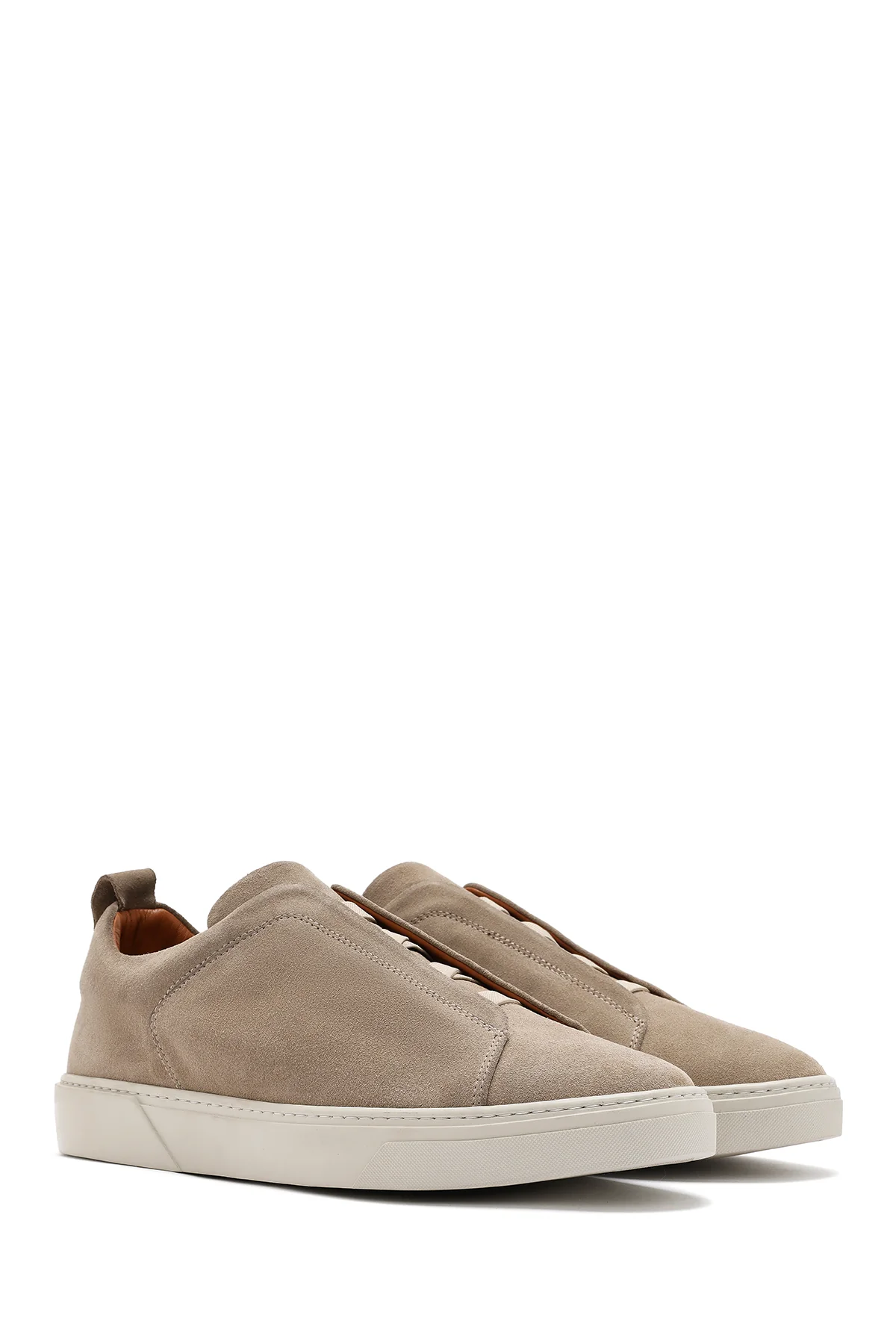Erkek Bej Kalın Tabanlı Süet Deri Sneaker - Image 2
