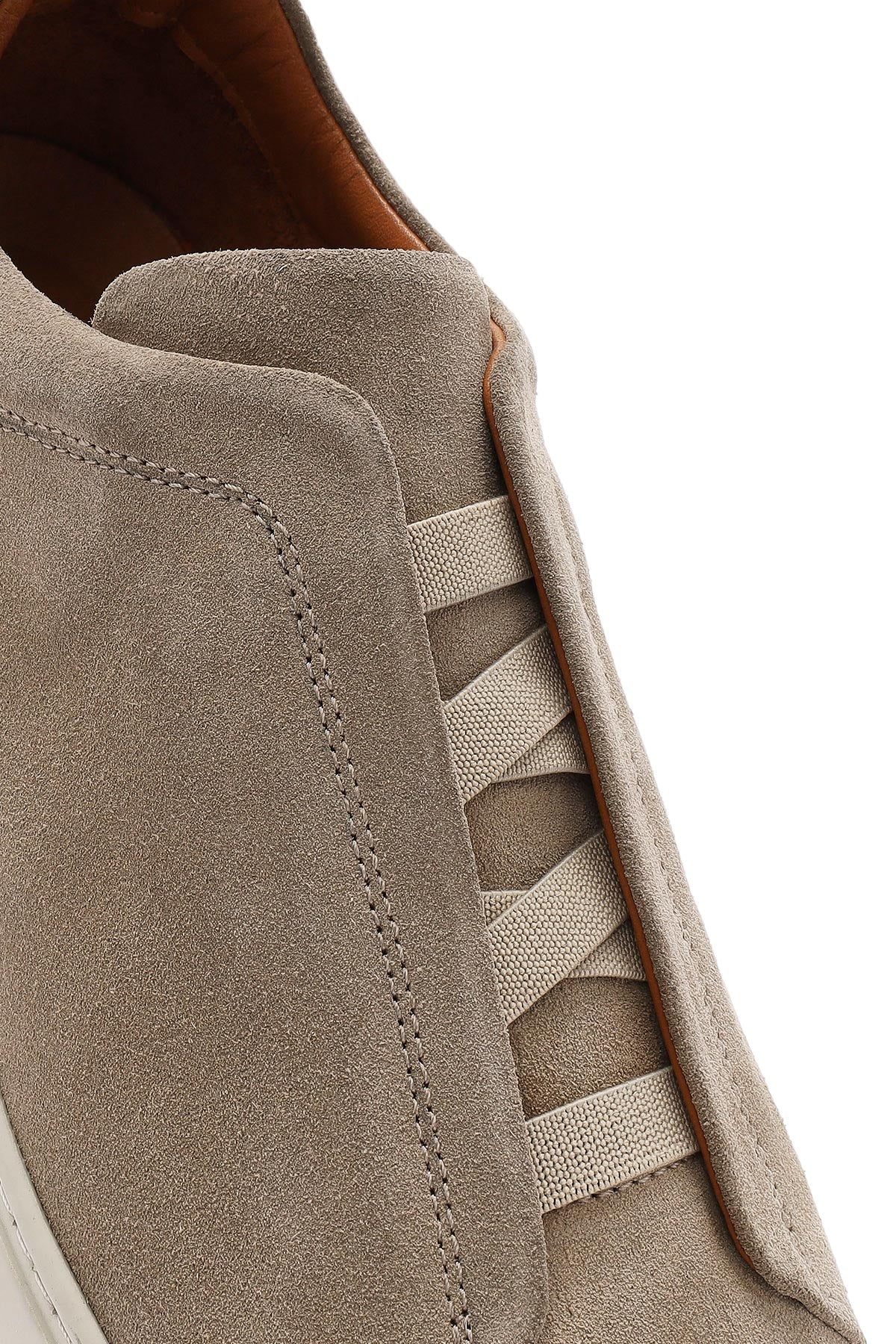 Erkek Bej Kalın Tabanlı Süet Deri Sneaker - Image 9