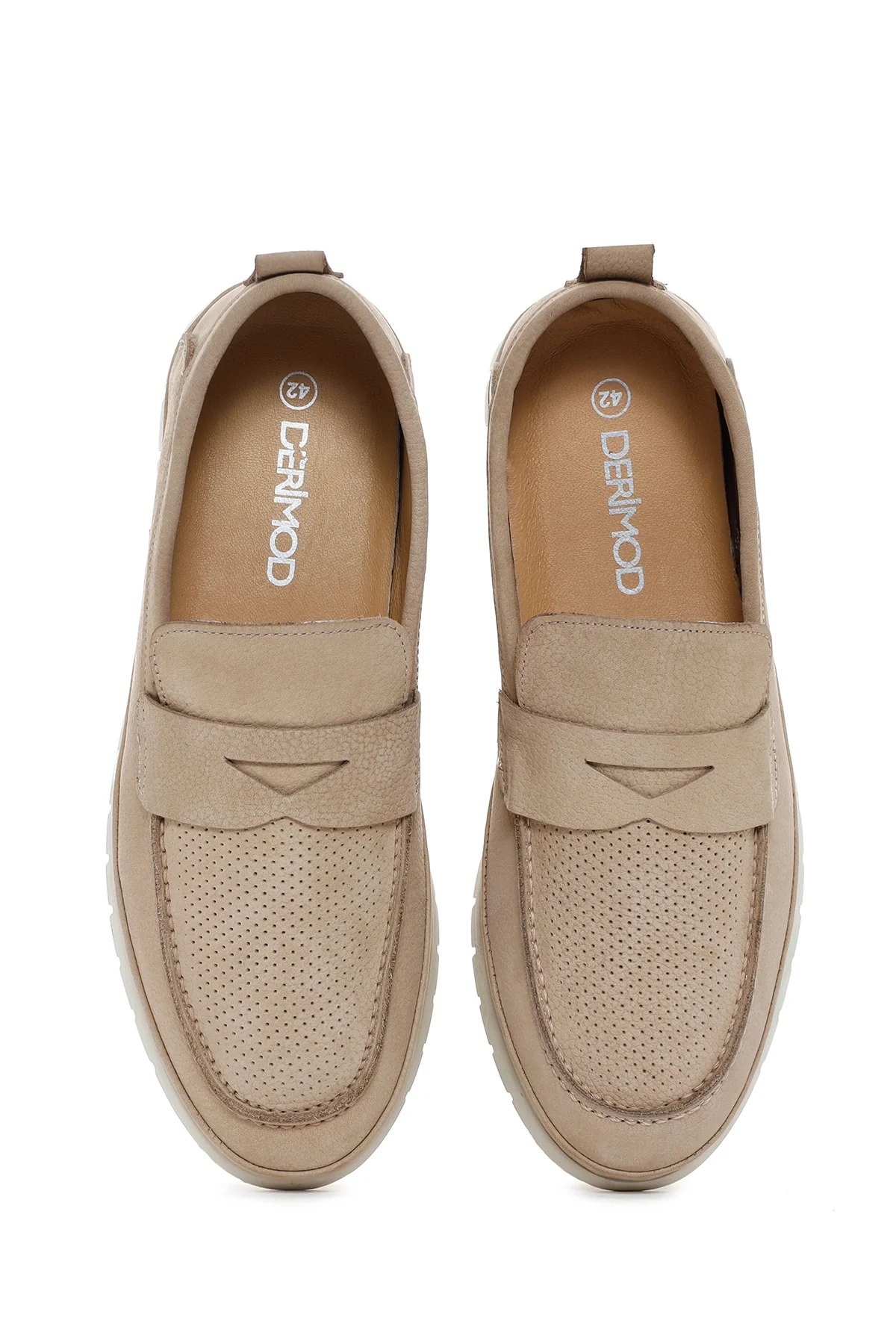 Erkek Bej Nubuk Deri Casual Loafer - Image 6