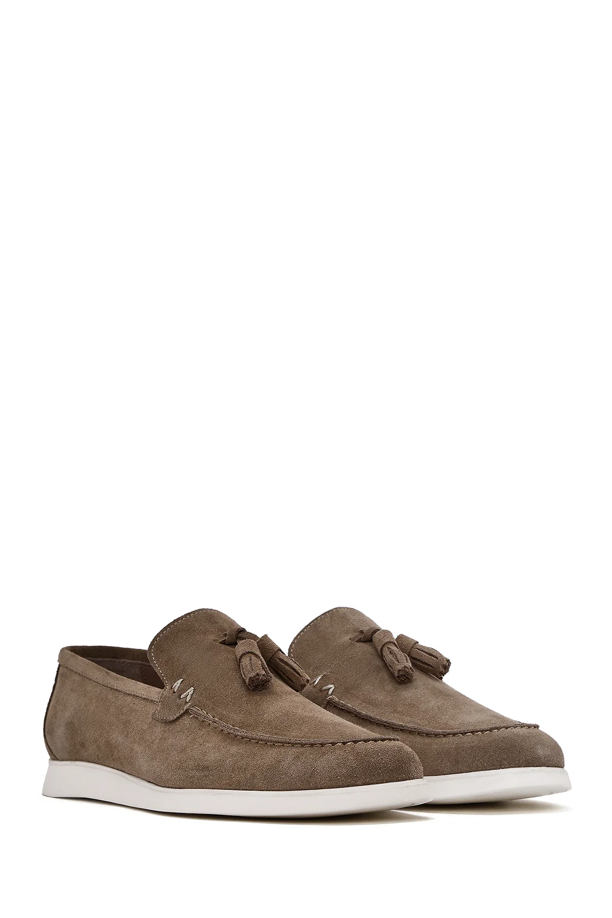 Erkek Bej Püsküllü Süet Deri Casual Loafer - Image 3
