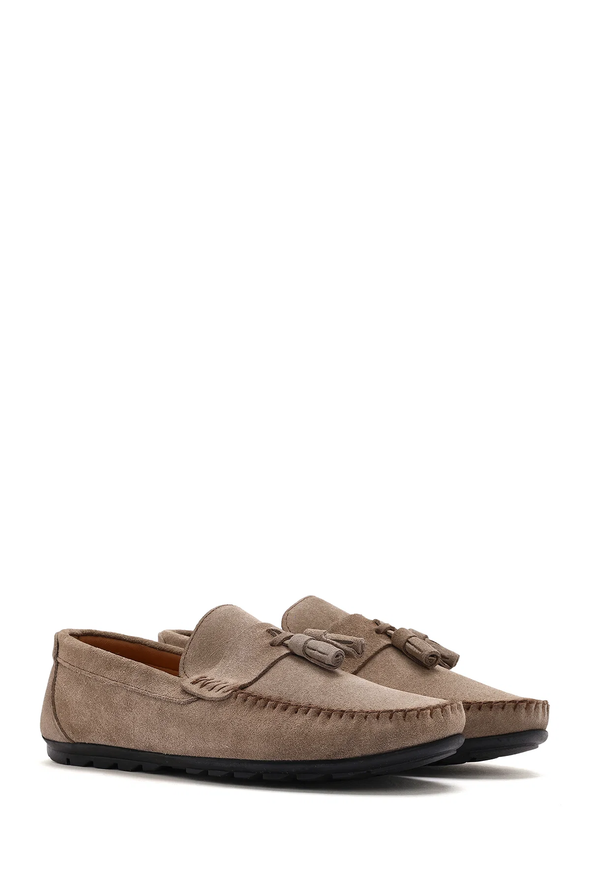 Erkek Bej Püsküllü Süet Deri Casual Loafer - Image 3