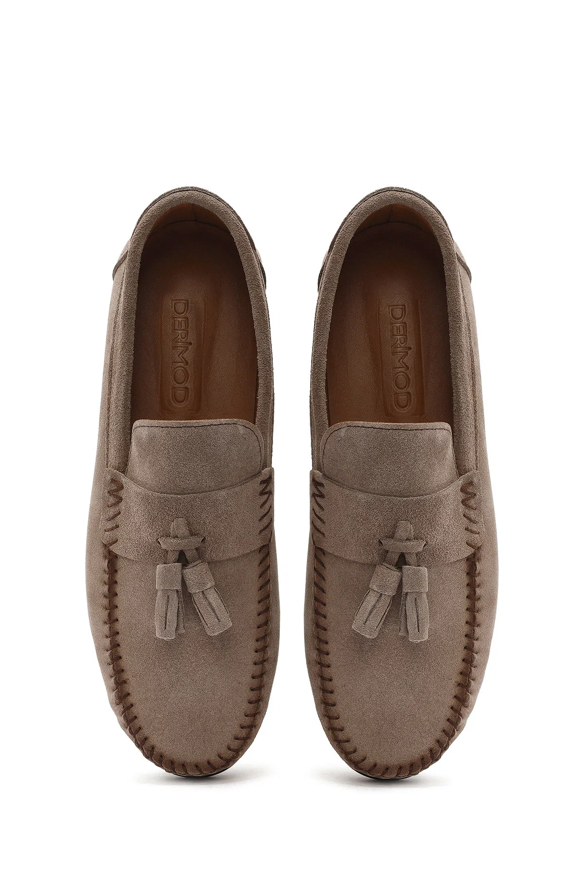 Erkek Bej Püsküllü Süet Deri Casual Loafer - Image 7