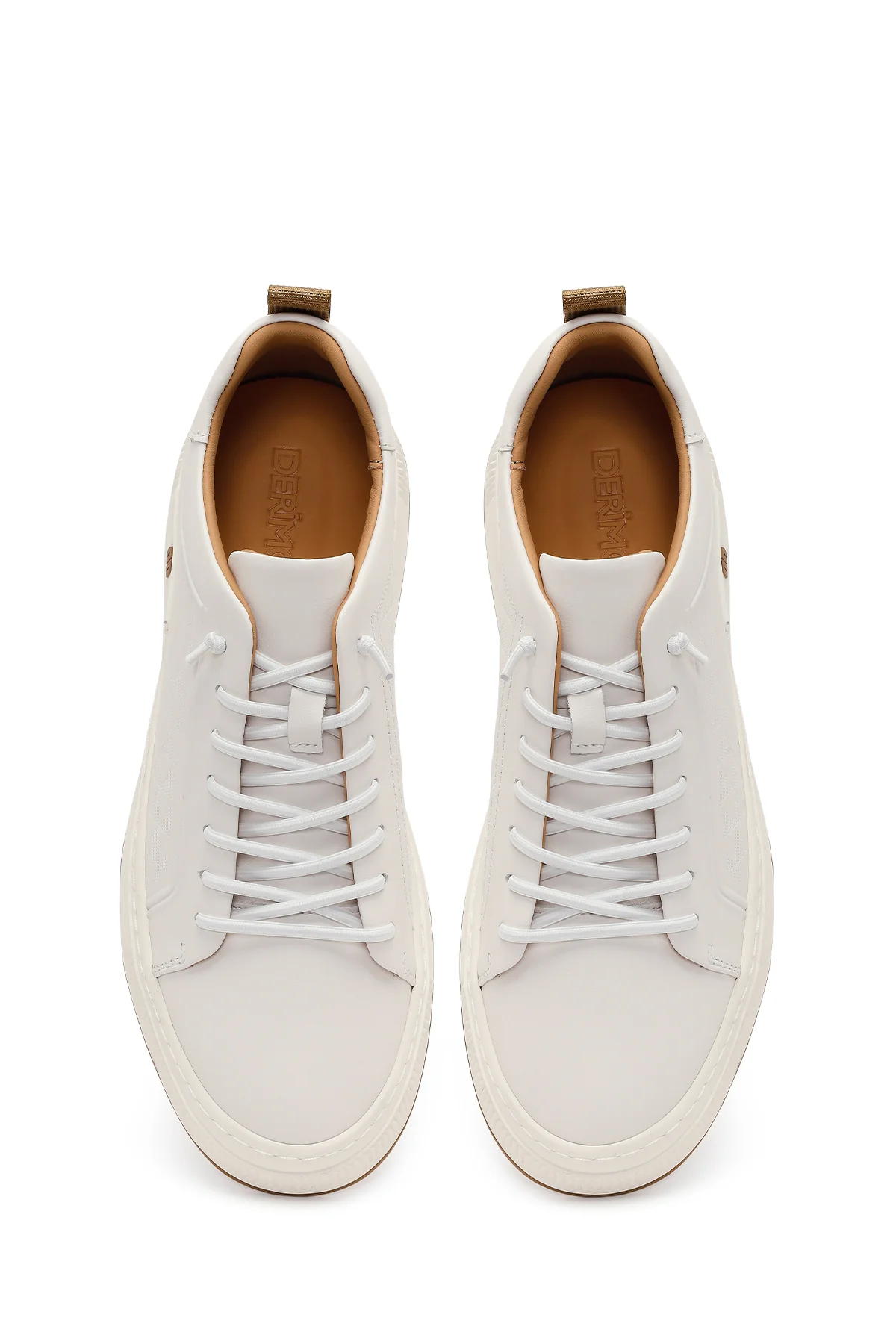 Erkek Beyaz Bağcıklı Baskılı Deri Sneaker - Image 4