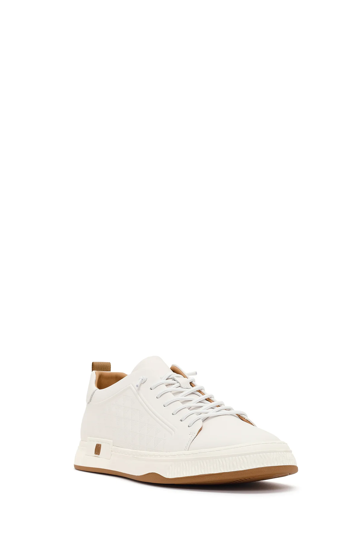 Erkek Beyaz Bağcıklı Baskılı Deri Sneaker - Image 7
