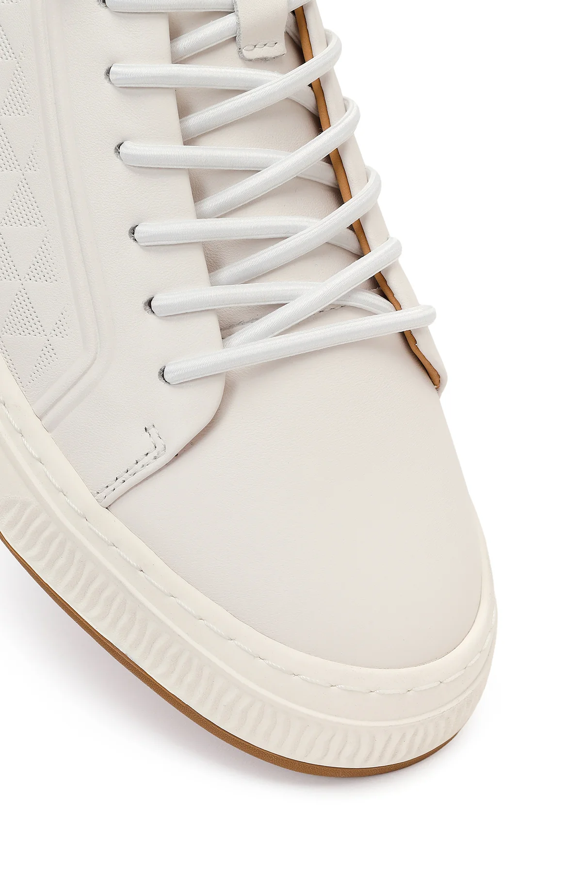 Erkek Beyaz Bağcıklı Baskılı Deri Sneaker - Image 9