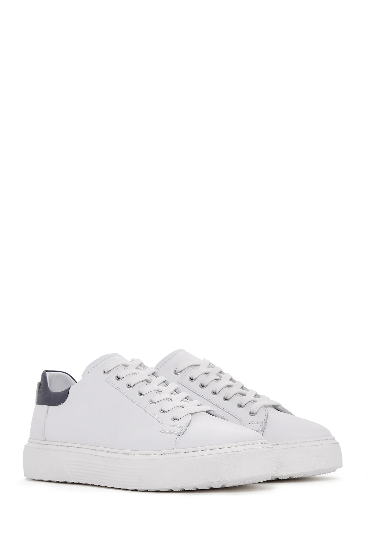 Erkek Beyaz Bağcıklı Deri Sneaker - Image 3