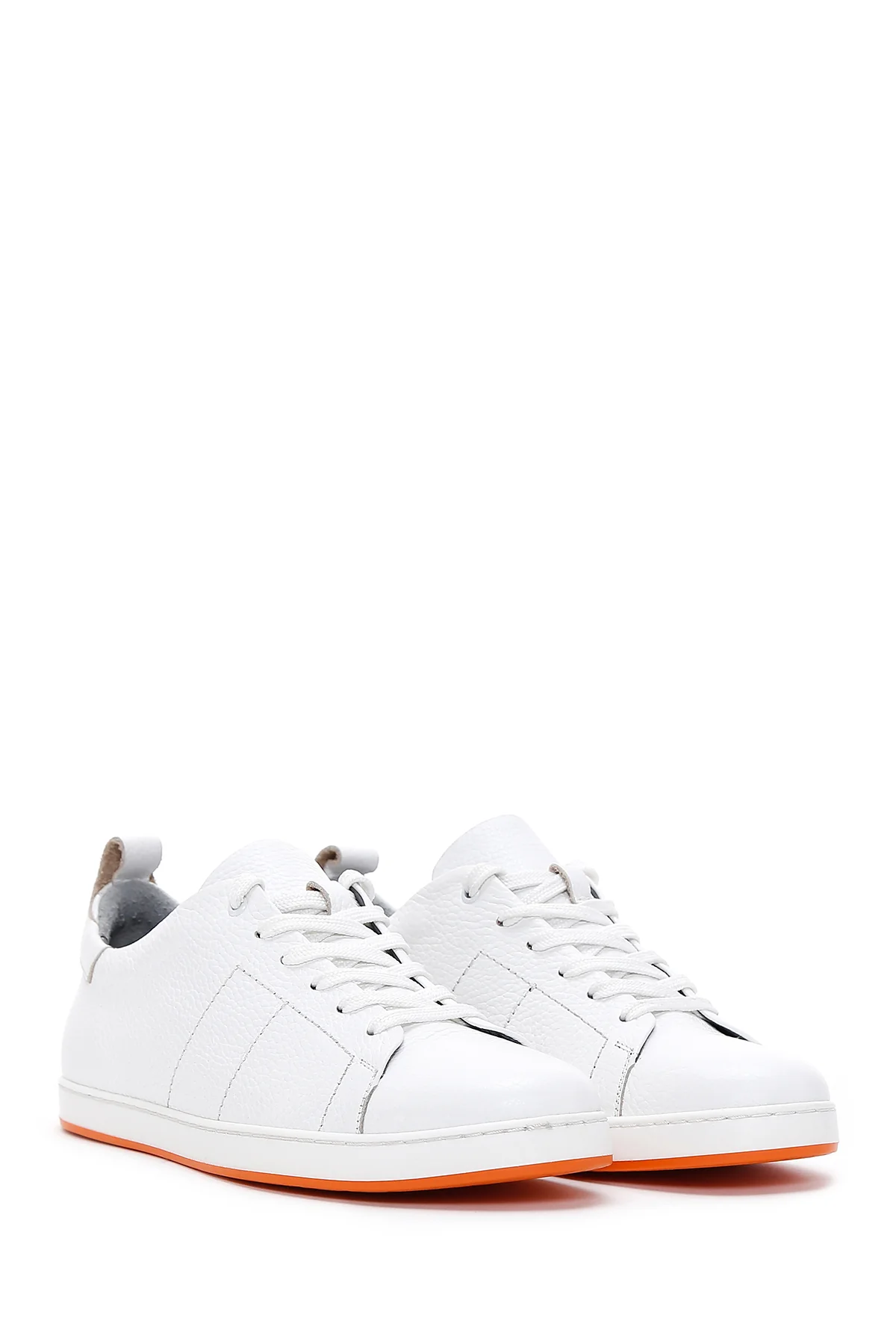 Erkek Beyaz Bağcıklı Deri Sneaker - Image 3
