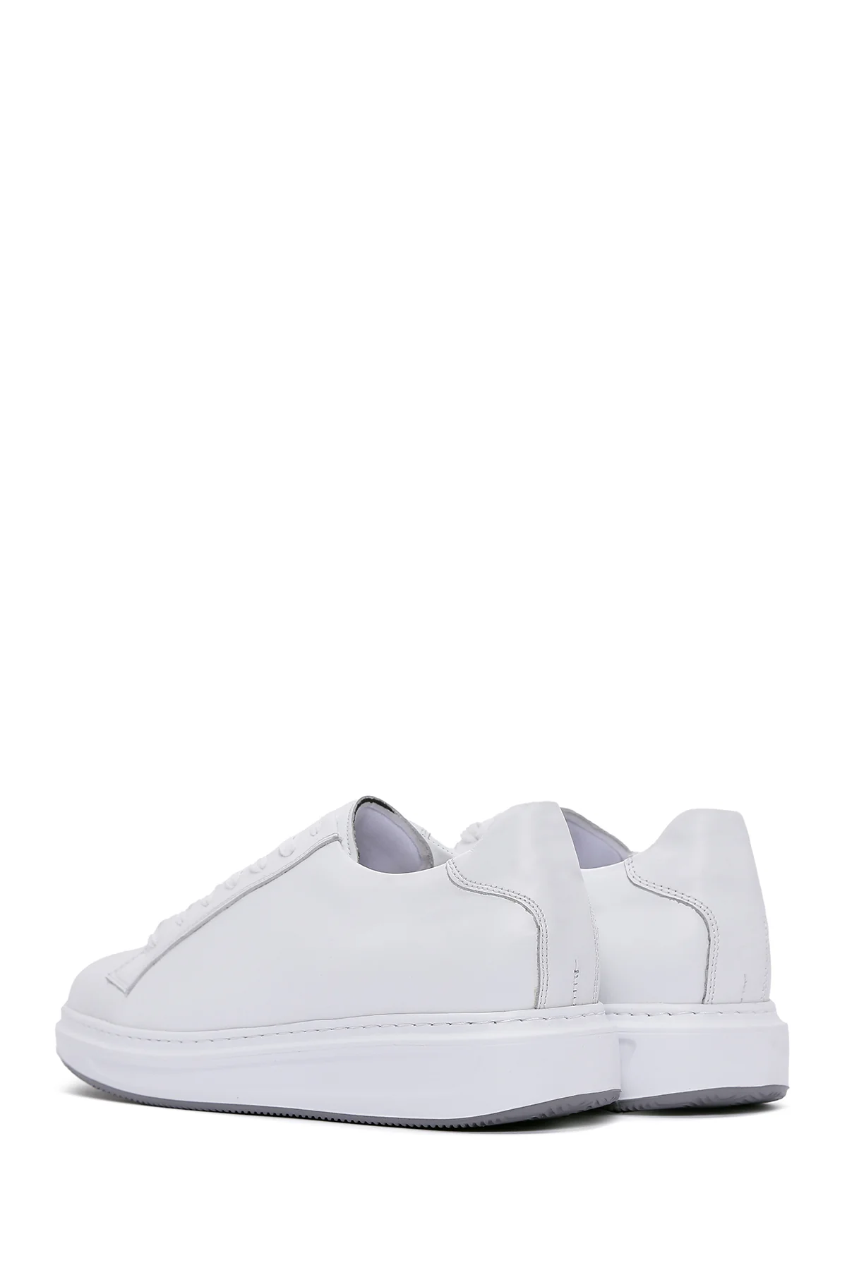 Erkek Beyaz Bağcıklı Deri Sneaker - Image 5