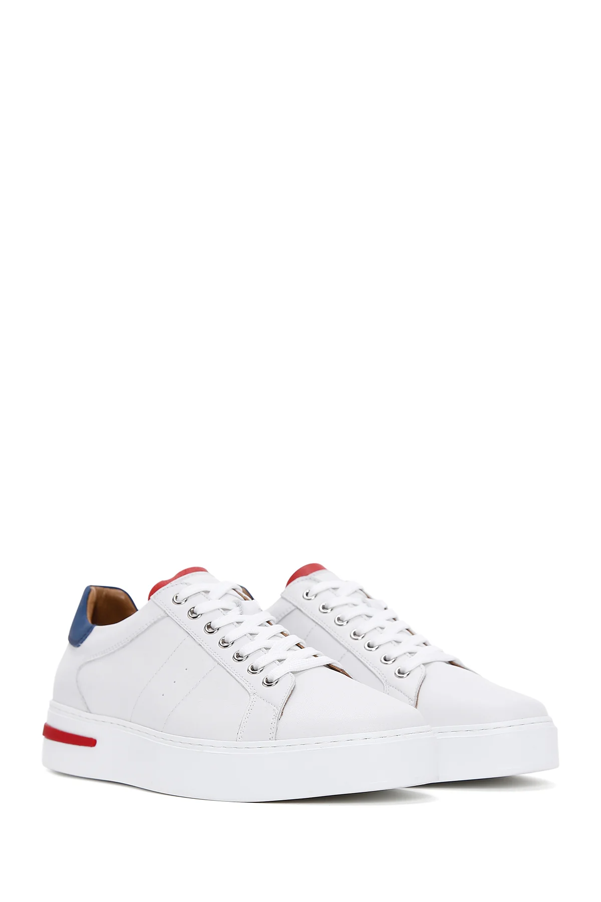 Erkek Beyaz Bağcıklı Deri Sneaker - Image 3