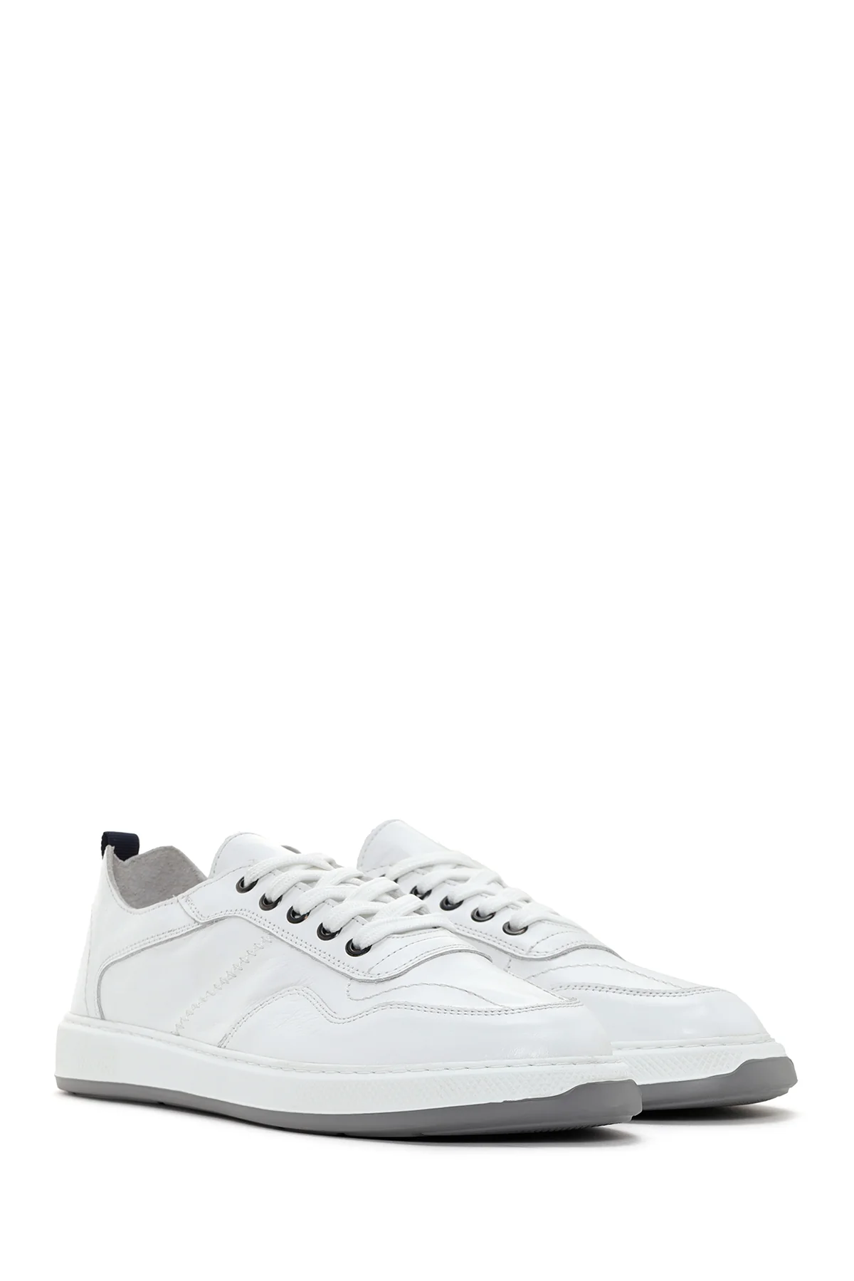 Erkek Beyaz Bağcıklı Deri Sneaker - Image 3