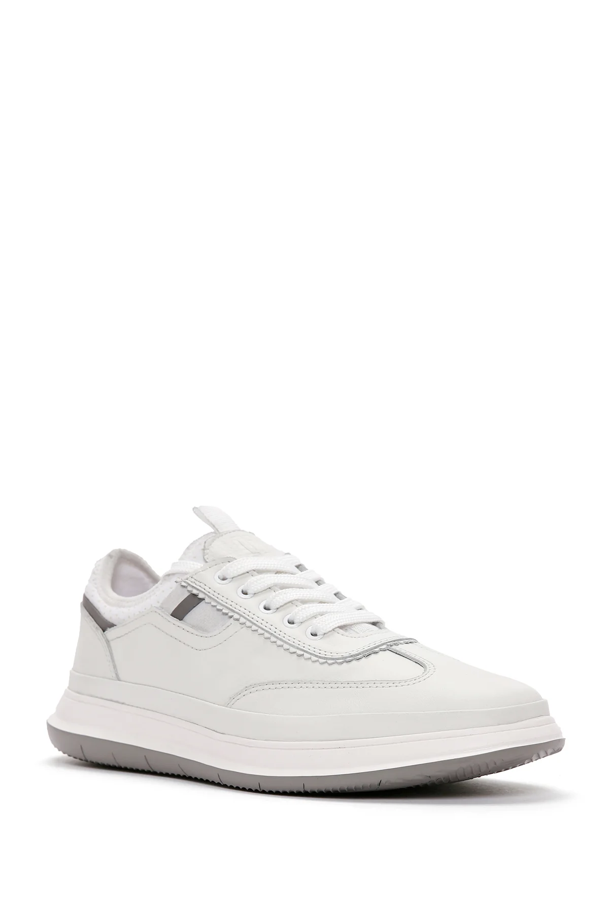 Erkek Beyaz Bağcıklı Deri Sneaker - Image 5