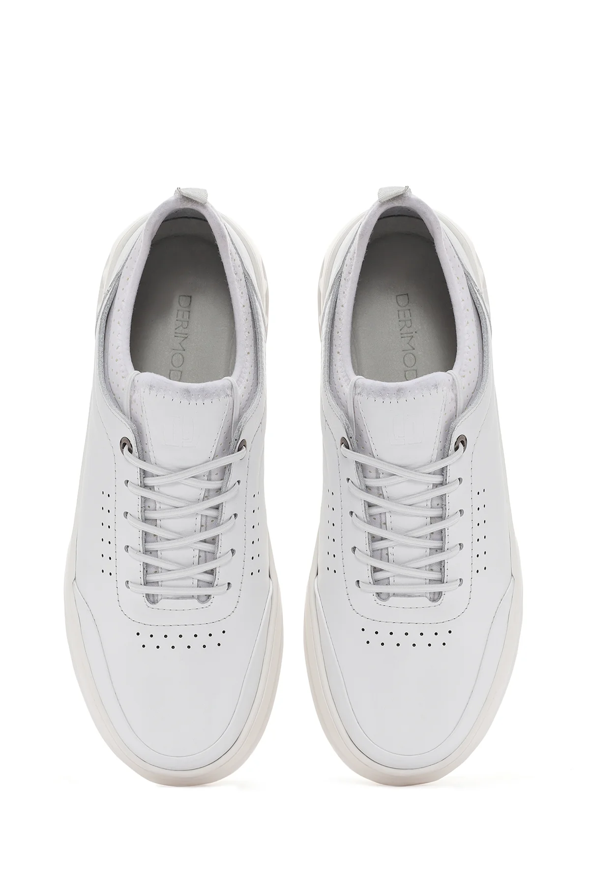 Erkek Beyaz Bağcıklı Deri Sneaker - Image 7