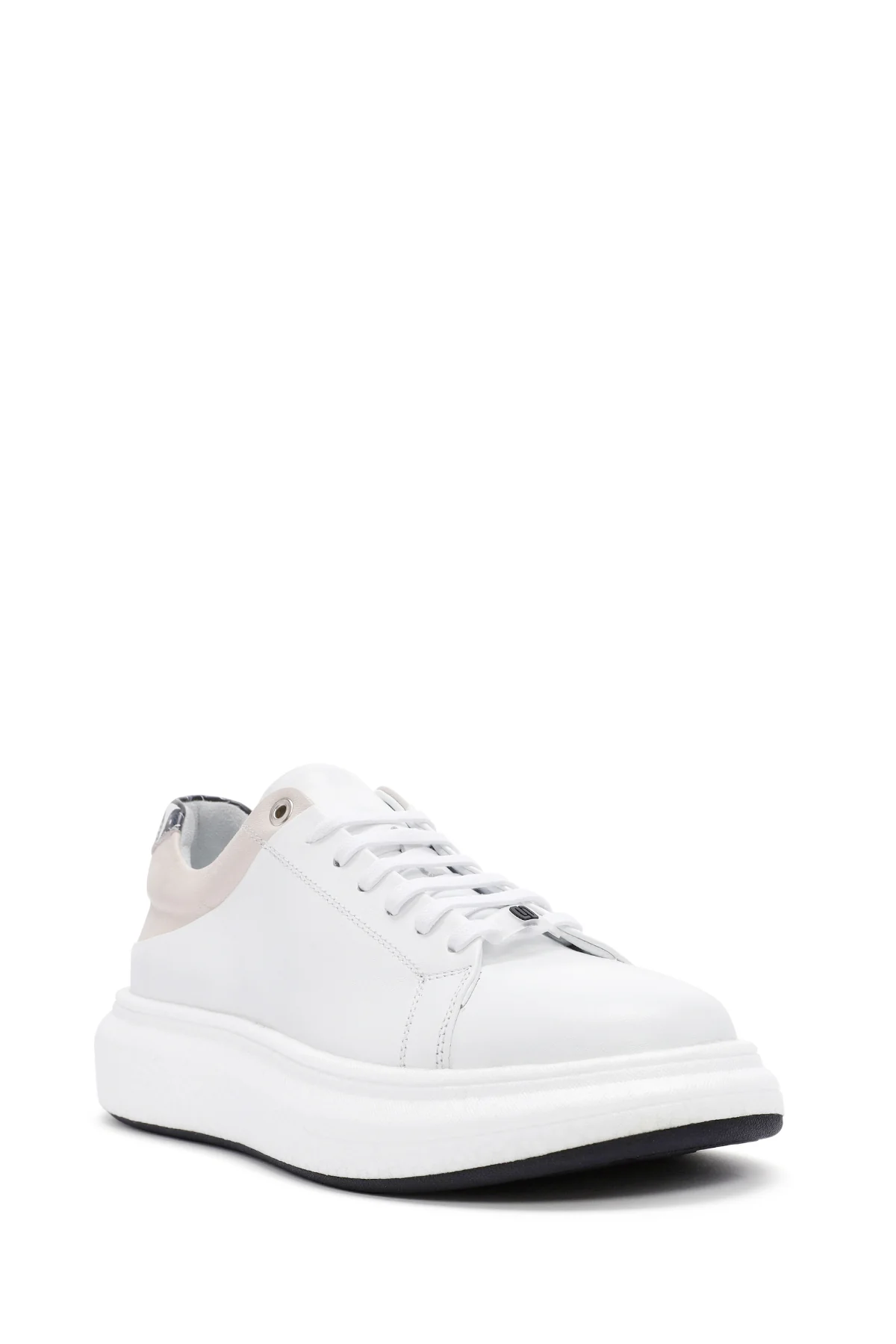 Erkek Beyaz Bağcıklı Deri Sneaker - Image 6
