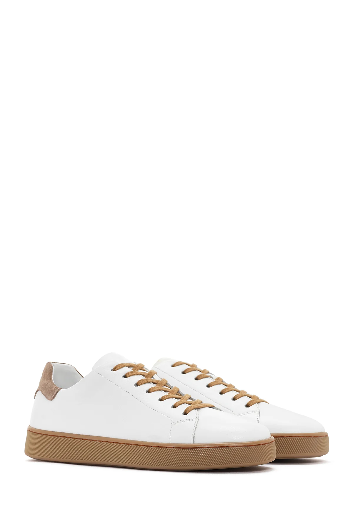 Erkek Beyaz Bağcıklı Deri Sneaker - Image 3