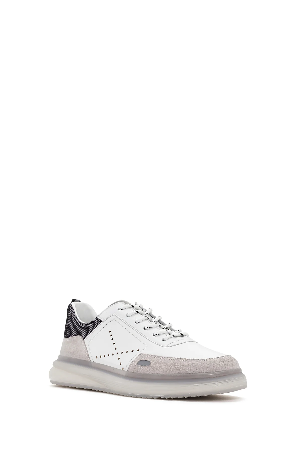 Erkek Beyaz Bağcıklı Deri Sneaker - Image 6
