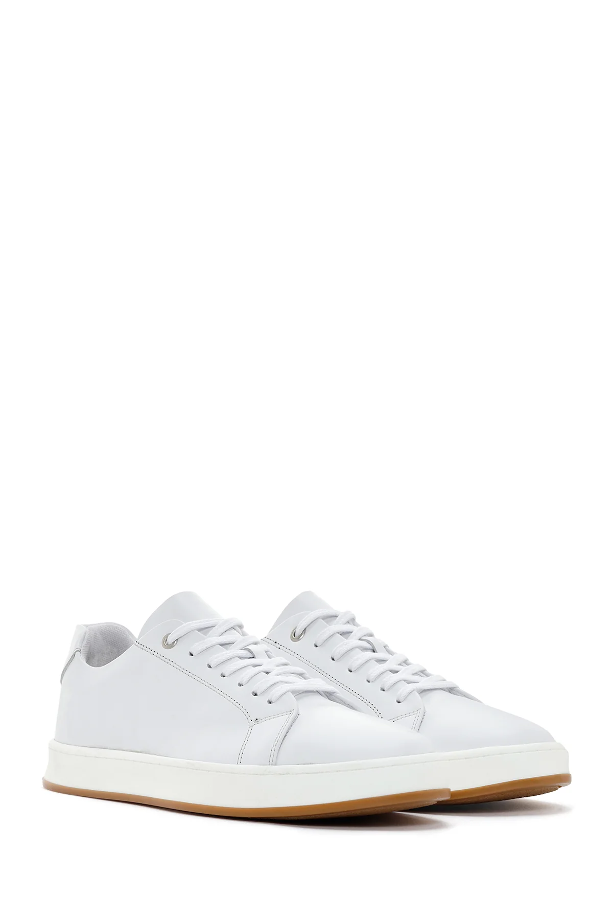 Erkek Beyaz Bağcıklı Deri Sneaker - Image 3