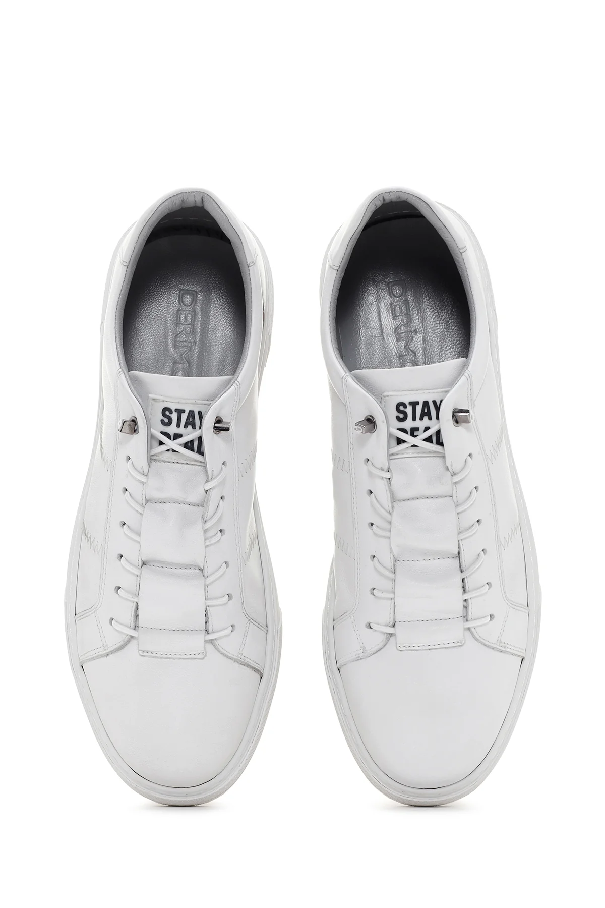 Erkek Beyaz Bağcıklı Deri Sneaker - Image 6