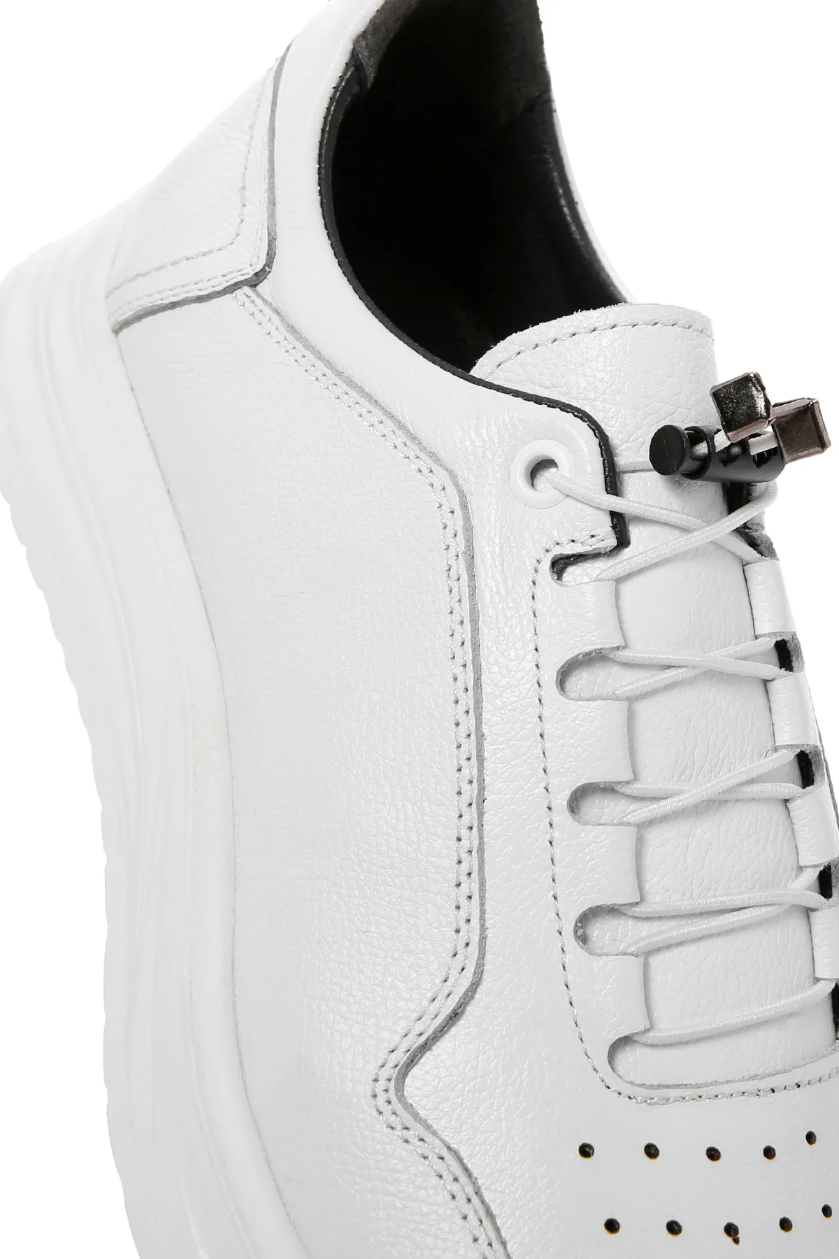 Erkek Beyaz Bağcıklı Deri Sneaker - Image 11