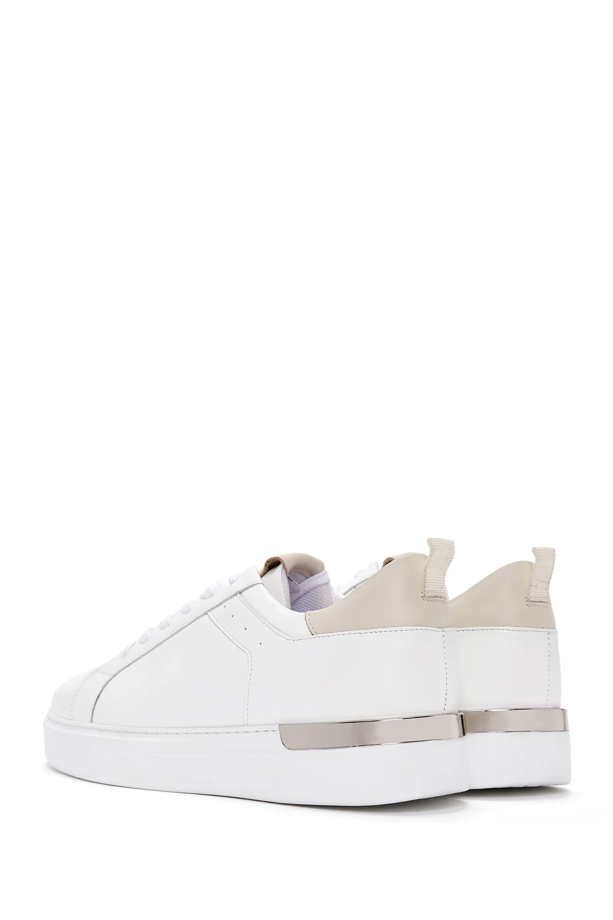Erkek Beyaz Bağcıklı Deri Sneaker - Image 6