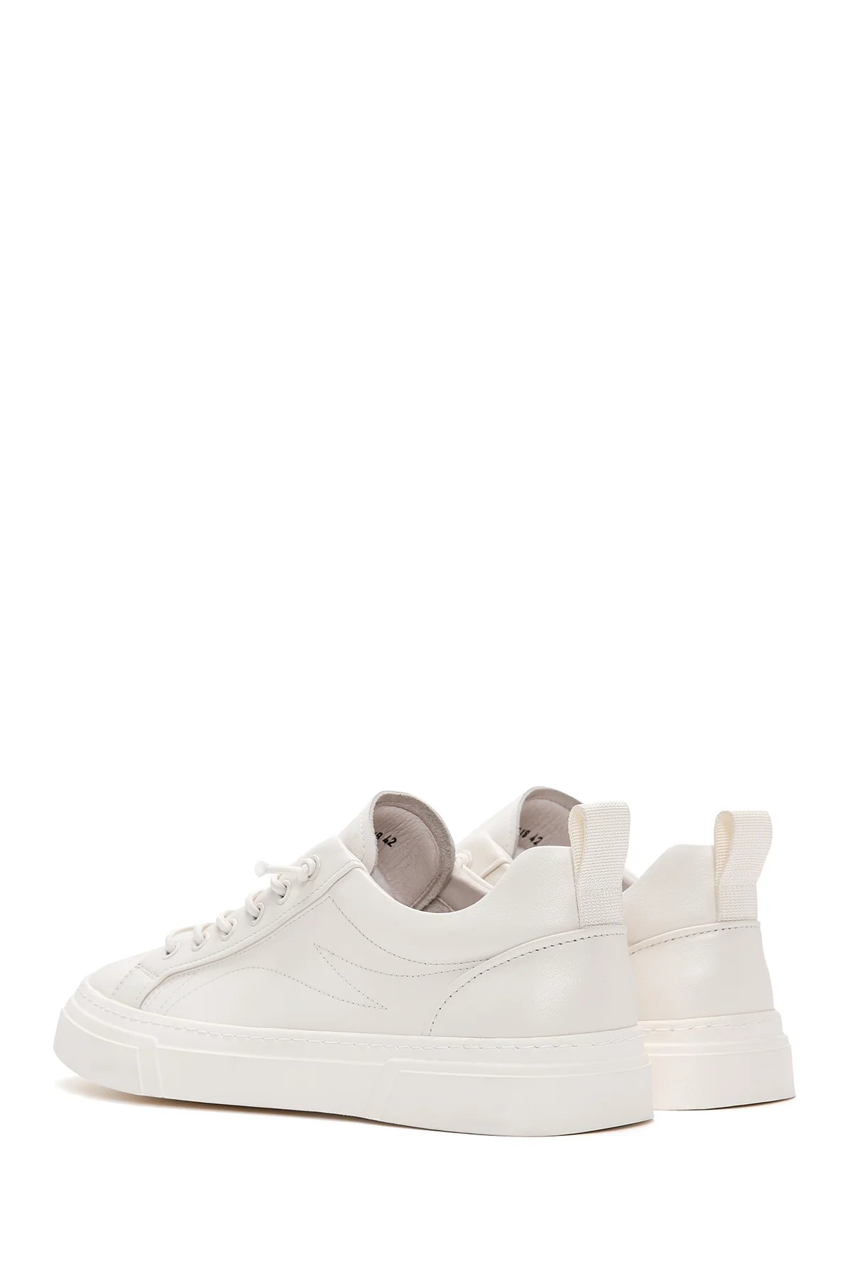 Erkek Beyaz Bağcıklı Deri Sneaker - Image 5
