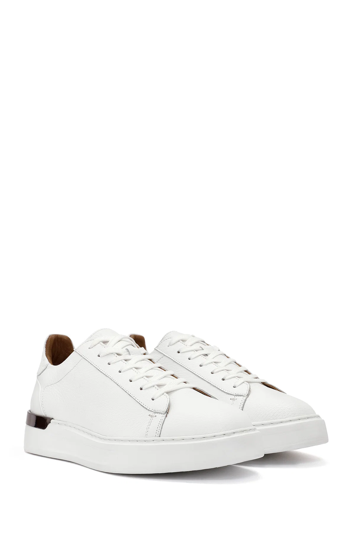 Erkek Beyaz Bağcıklı Deri Sneaker - Image 3
