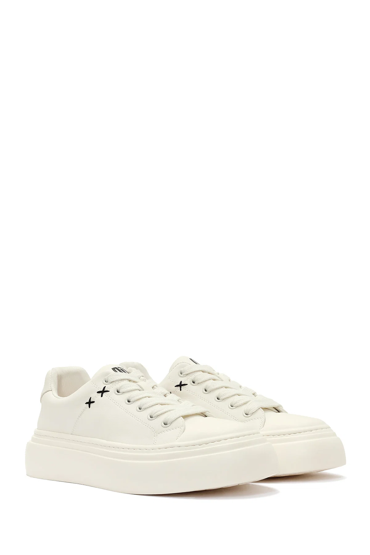 Erkek Beyaz Bağcıklı Deri Sneaker - Image 3