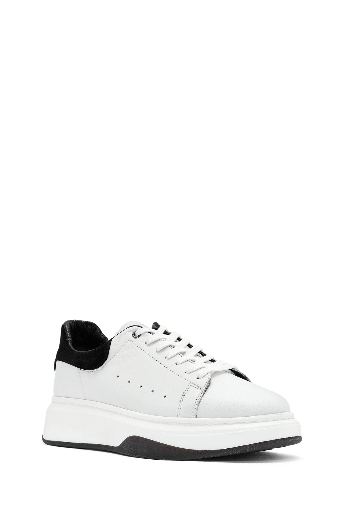 Erkek Beyaz Bağcıklı Deri Sneaker - Image 6