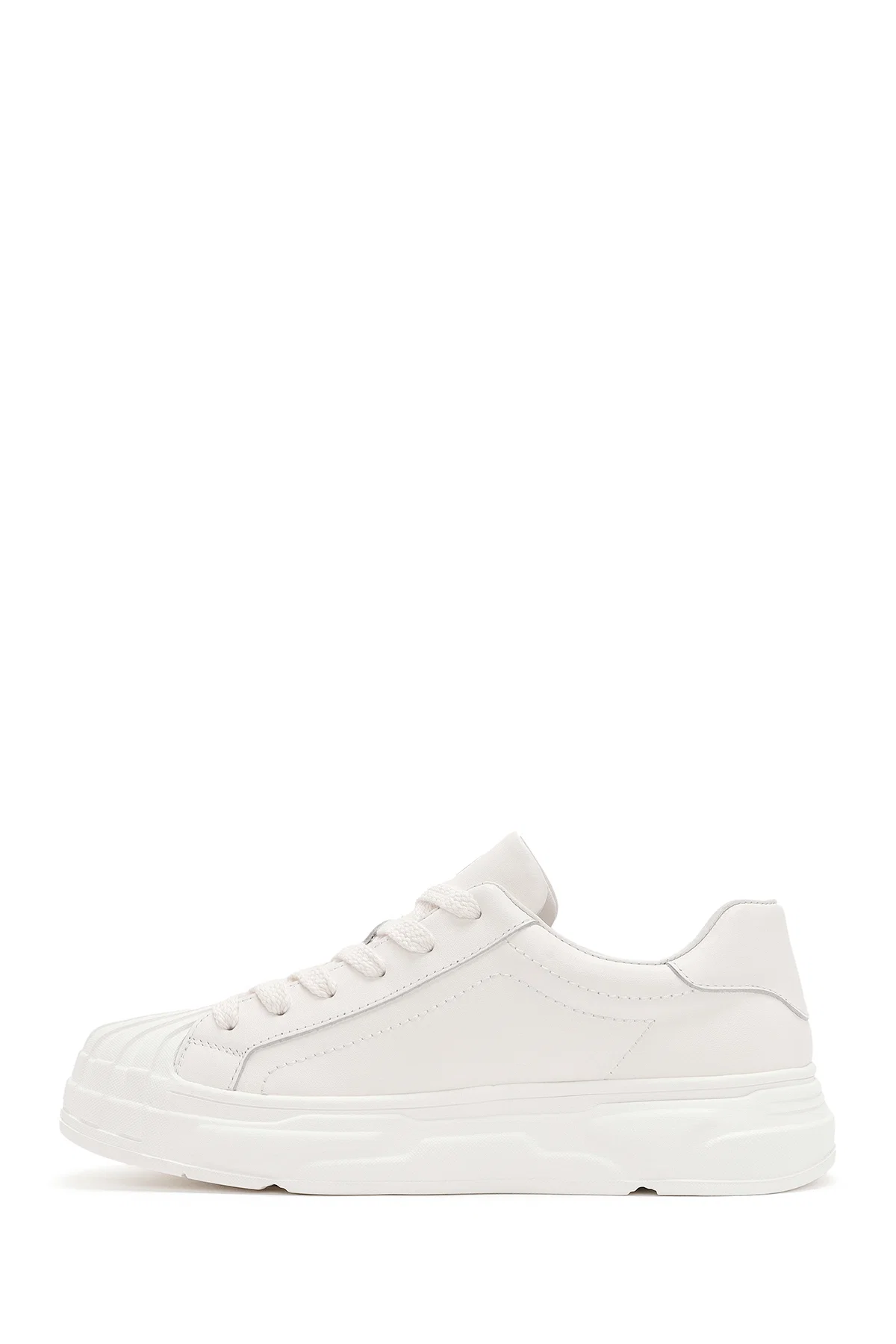 Erkek Beyaz Bağcıklı Deri Sneaker - Image 2
