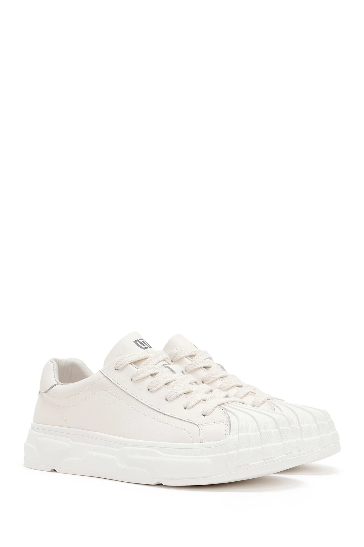Erkek Beyaz Bağcıklı Deri Sneaker - Image 3