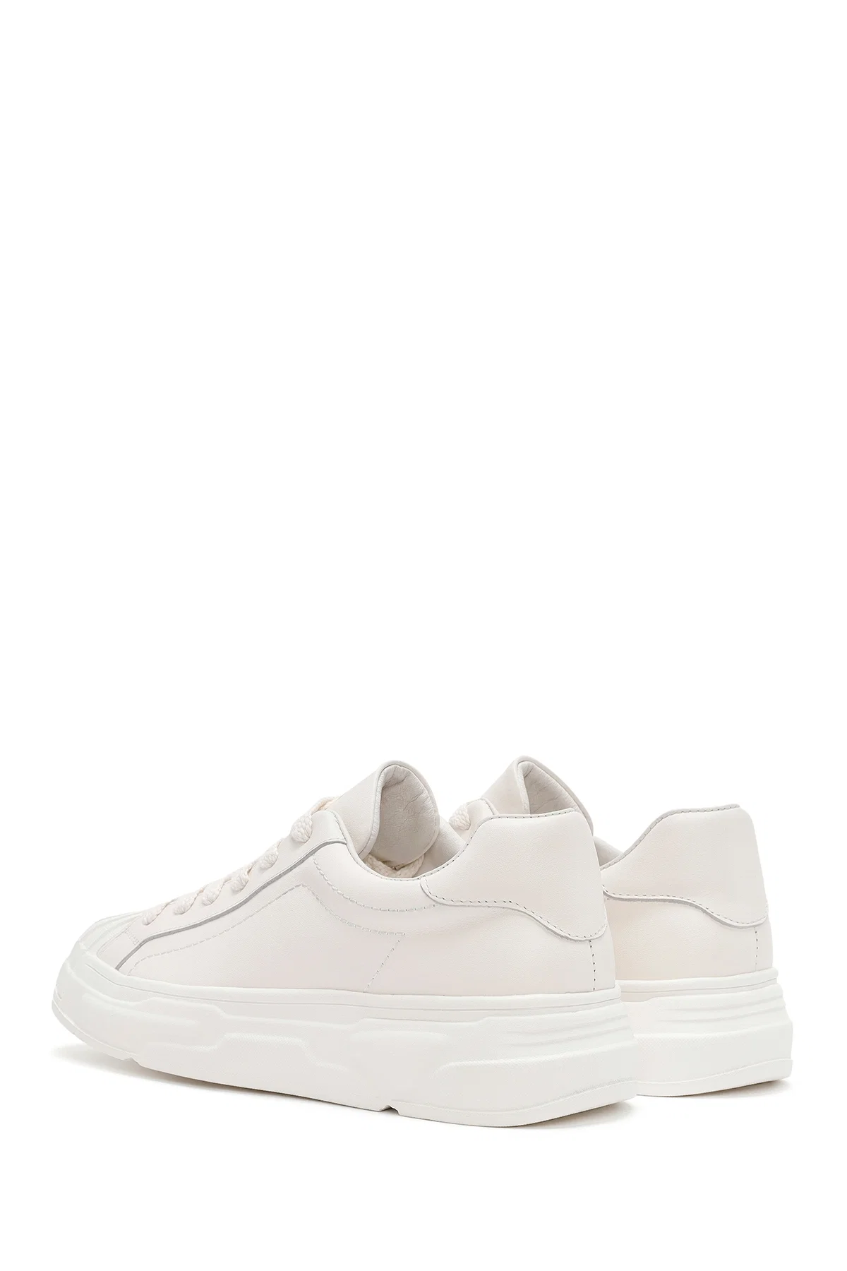 Erkek Beyaz Bağcıklı Deri Sneaker - Image 5