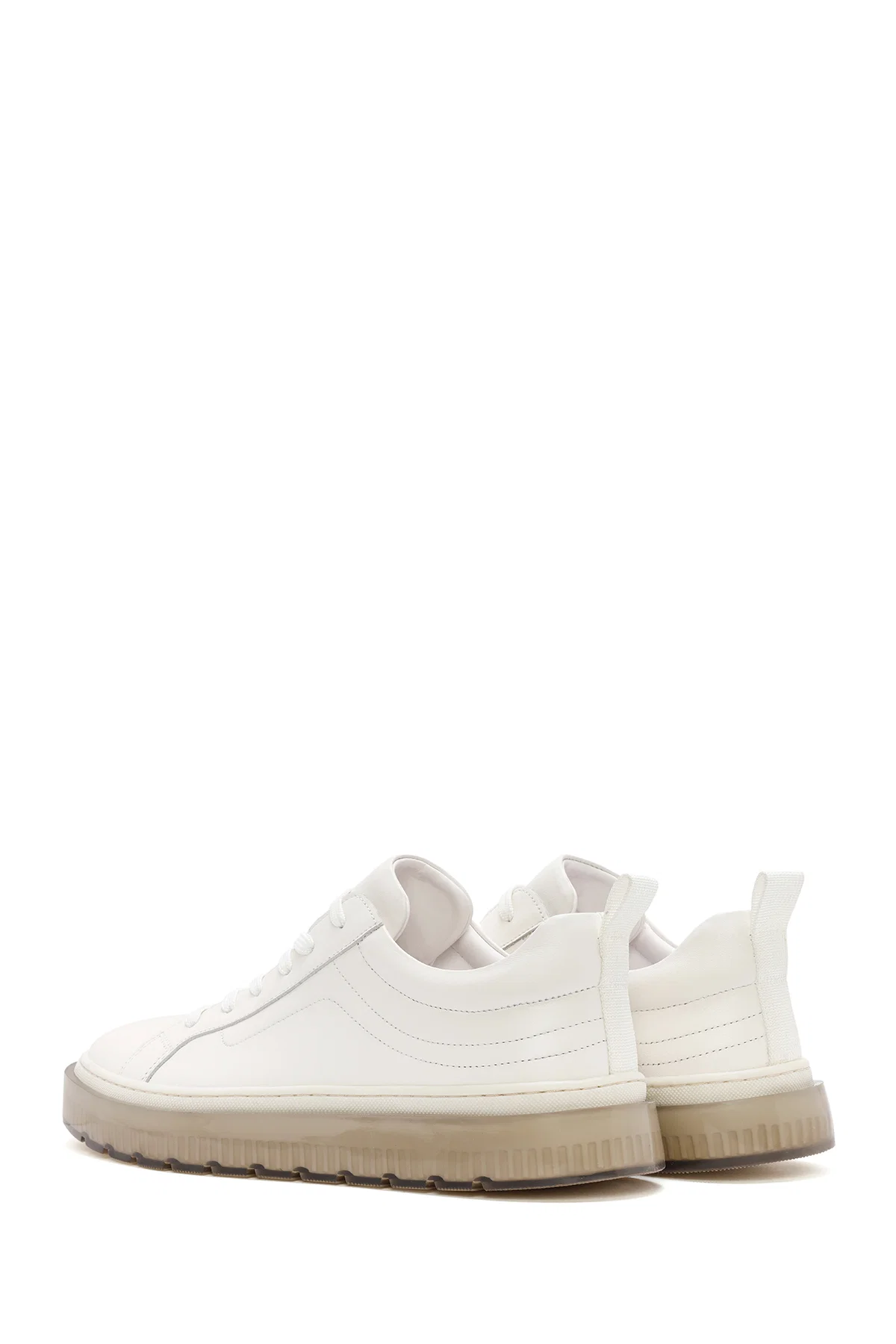 Erkek Beyaz Bağcıklı Deri Sneaker - Image 5