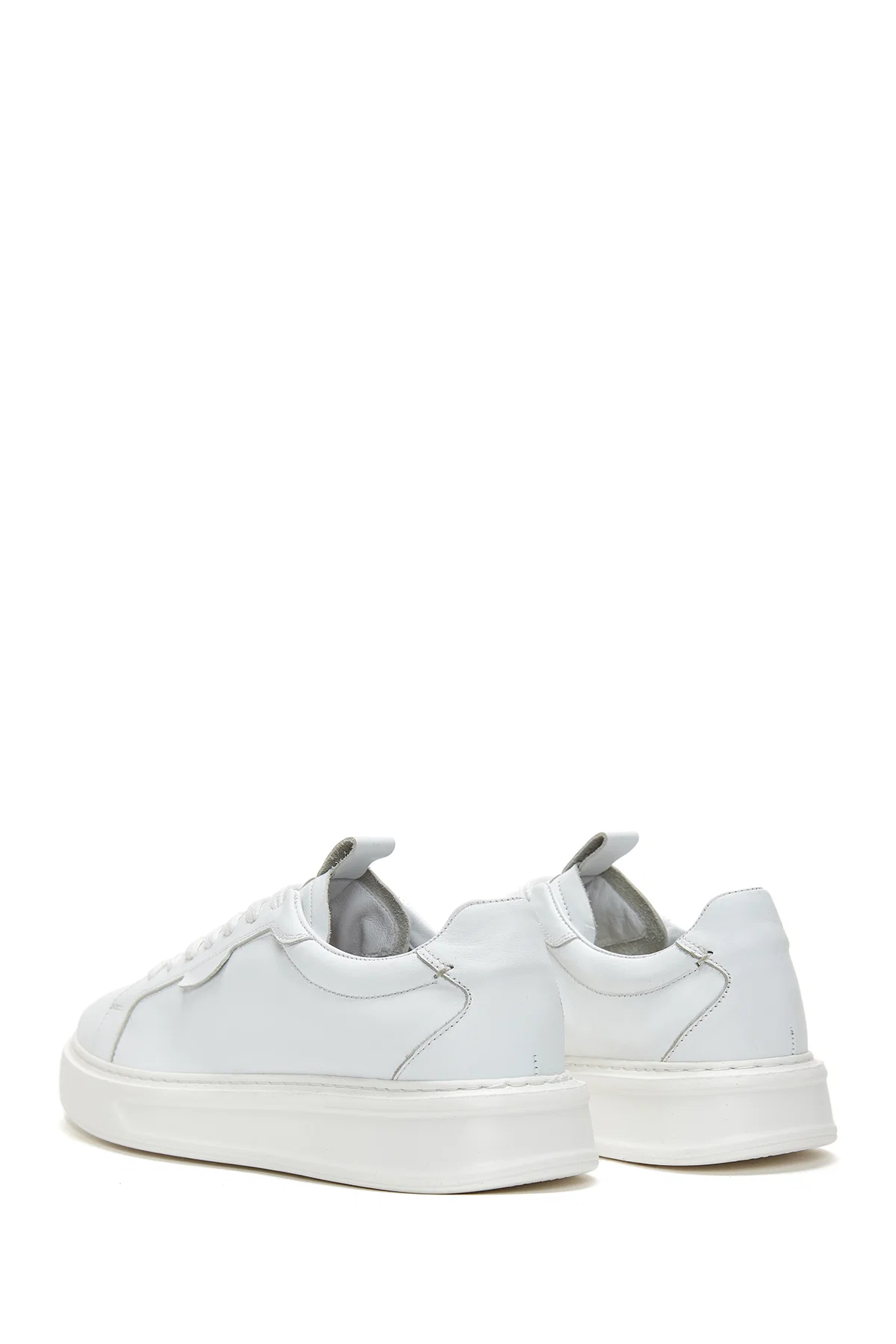 Erkek Beyaz Bağcıklı Deri Sneaker - Image 5