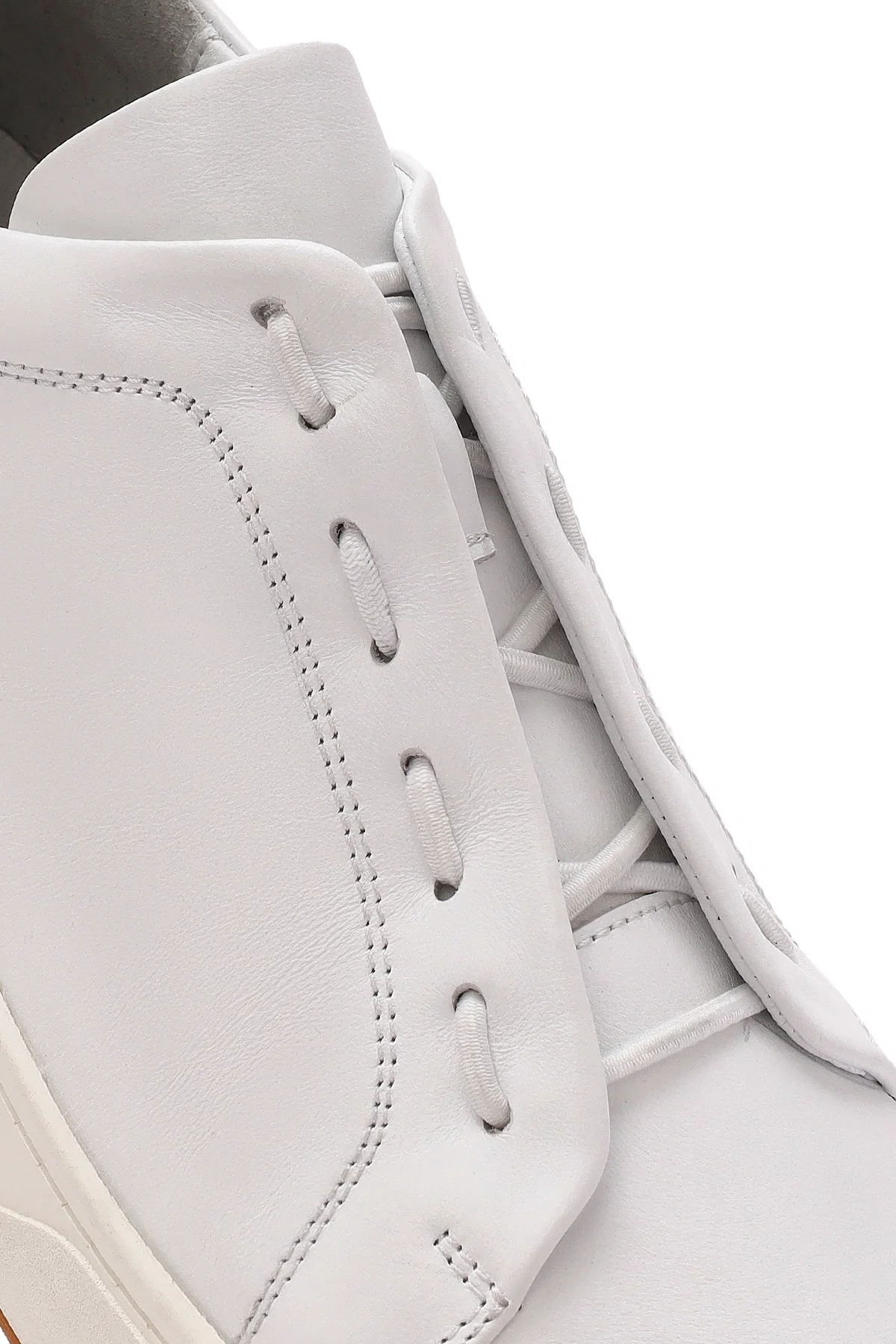 Erkek Beyaz Bağcıklı Deri Sneaker - Image 9