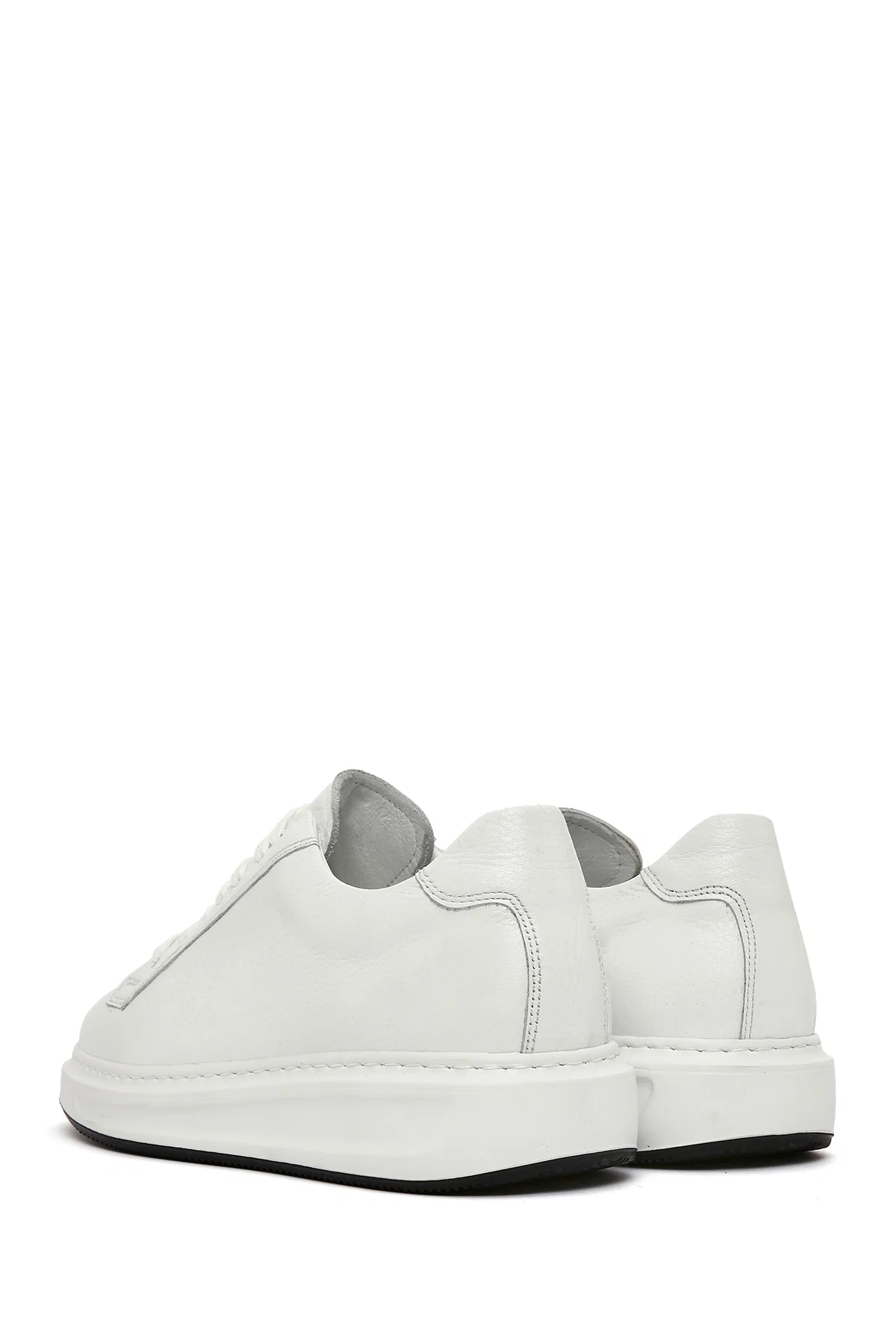 Erkek Beyaz Bağcıklı Deri Sneaker - Image 5