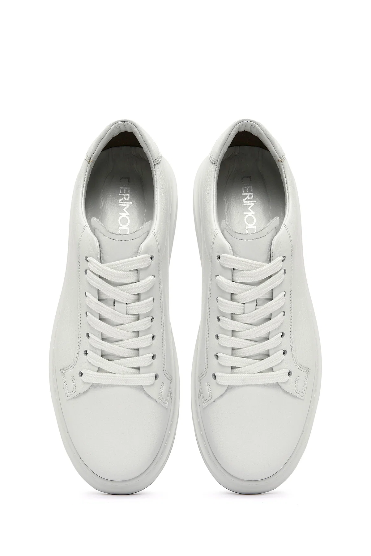 Erkek Beyaz Bağcıklı Deri Sneaker - Image 7
