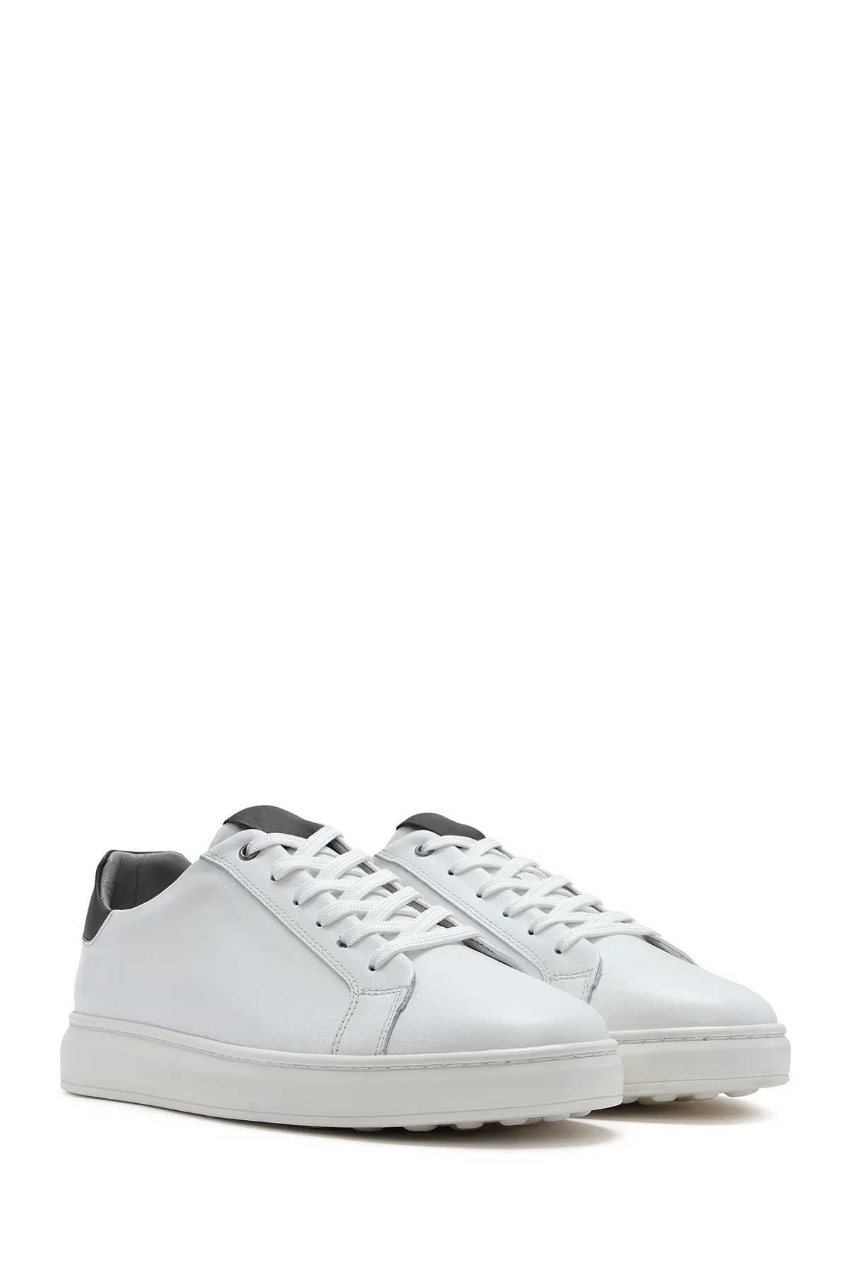 Erkek Beyaz Bağcıklı Deri Sneaker - Image 3