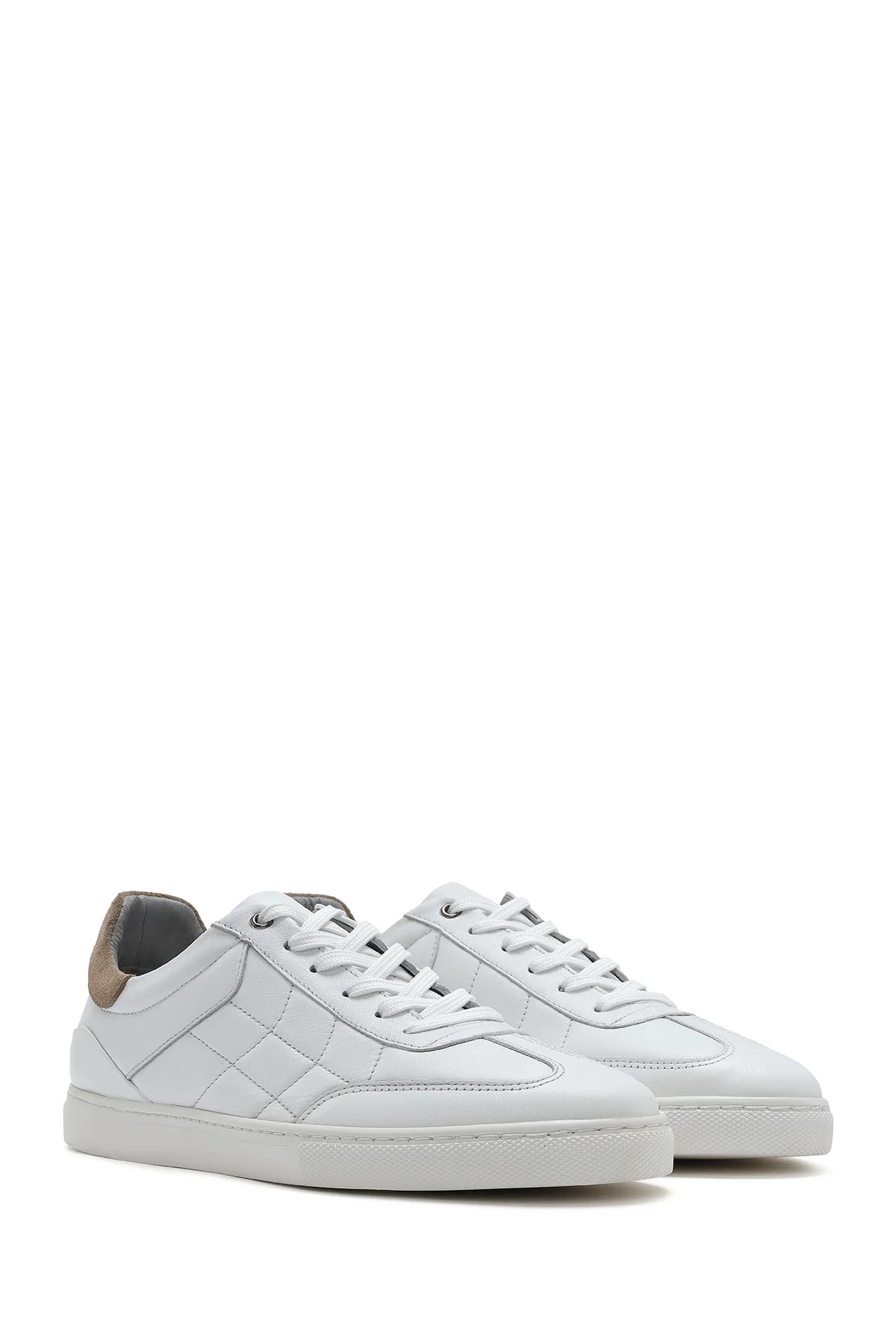 Erkek Beyaz Bağcıklı Deri Sneaker - Image 3